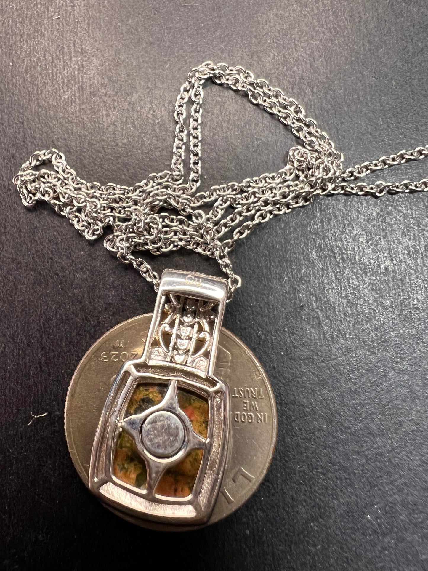 NEW Unakite pendant in gold and platinum over copper