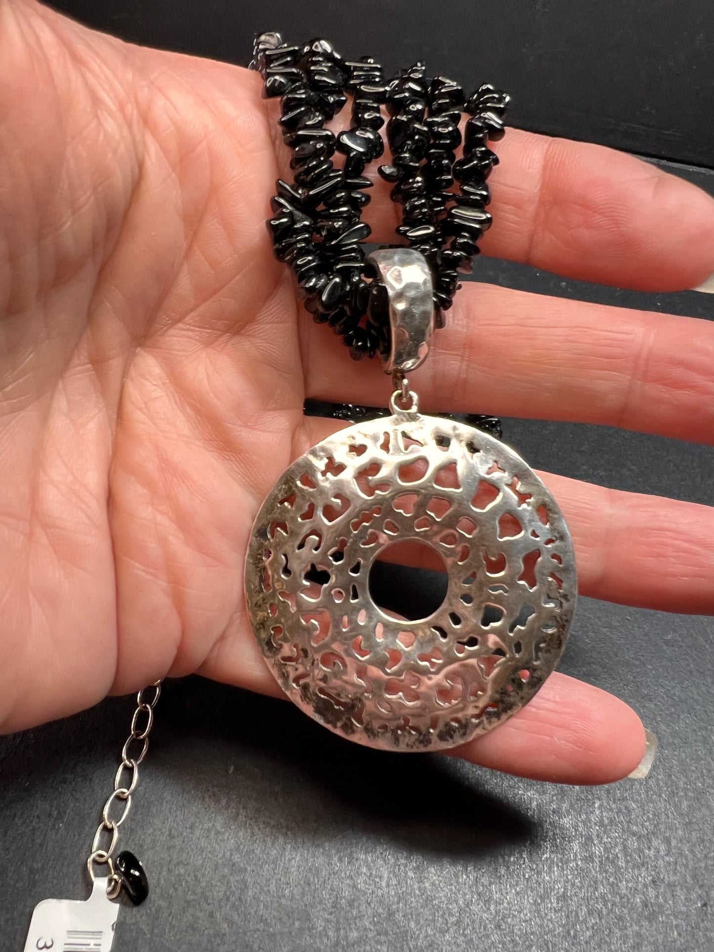 NEW Black tourmaline multi strand sterling silver necklace