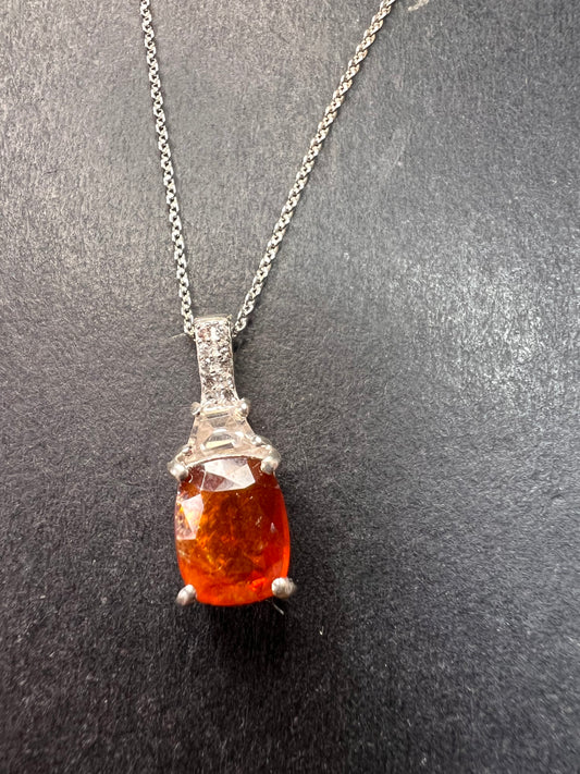 NEW tangerine kyanite and zircon pendant and chain in rhodium over sterling silver