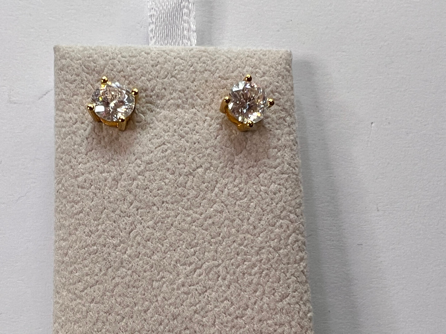 Moissanite 1.90 ctw solitaire stud earrings in vermeil YG over 925 sterling silver