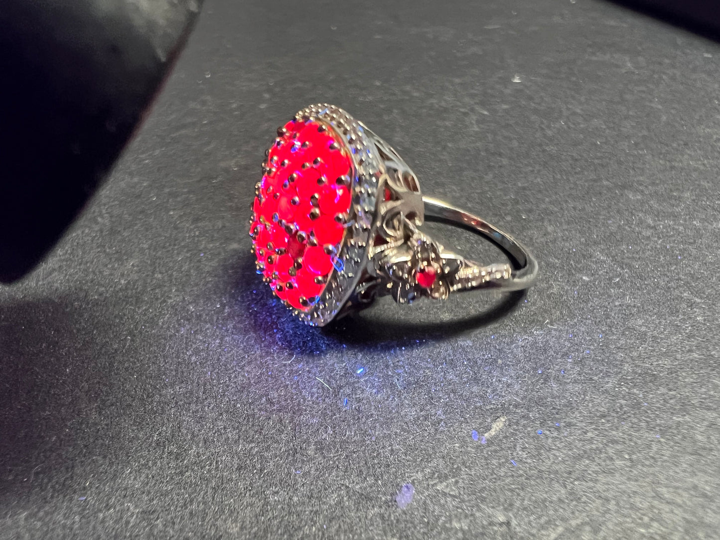 NEW Ruby and zircon cluster ring in rhodium over sterling silver size 8