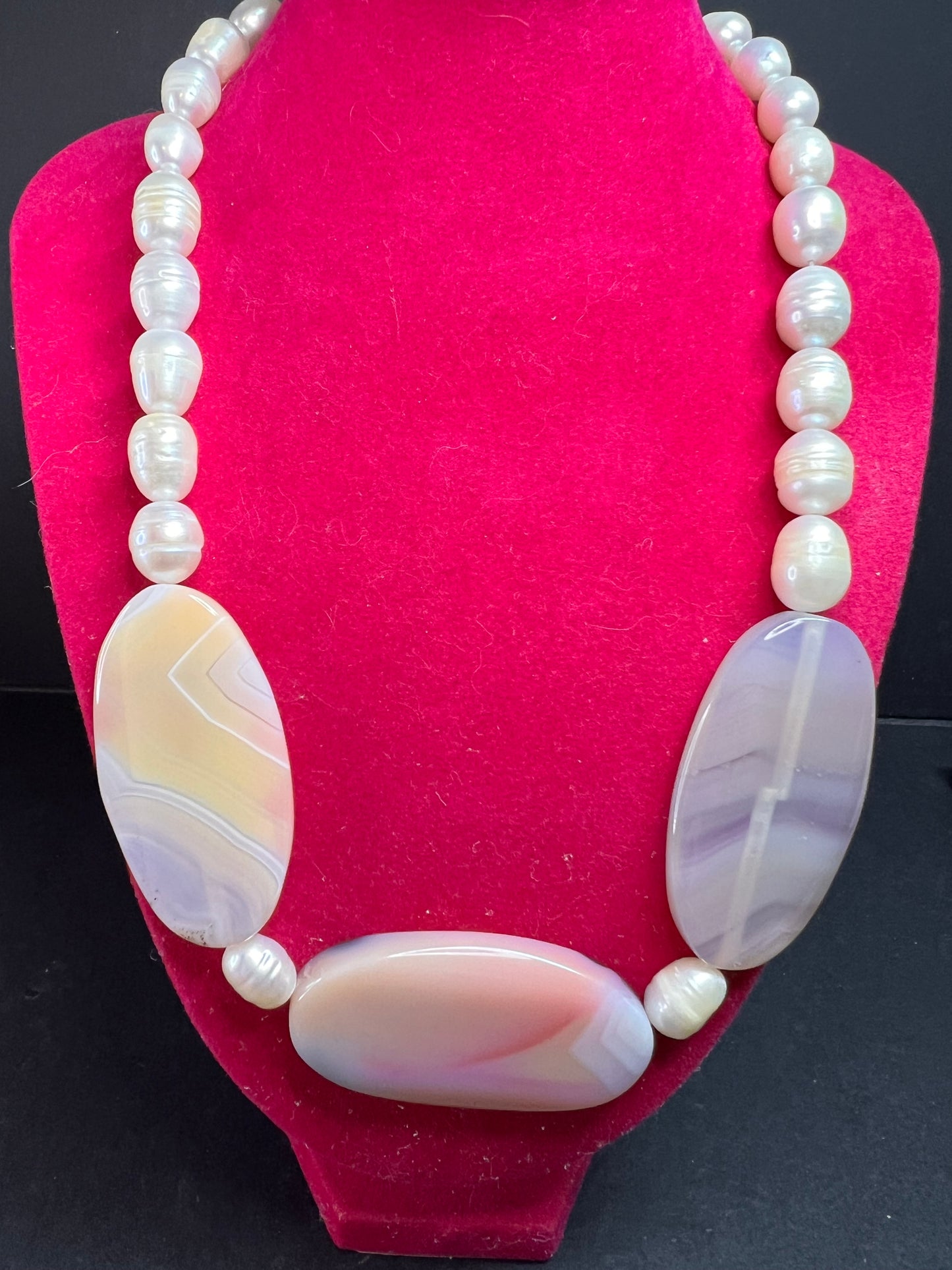 NEW freshwater pearl and agate necklace with sterling silver clasp