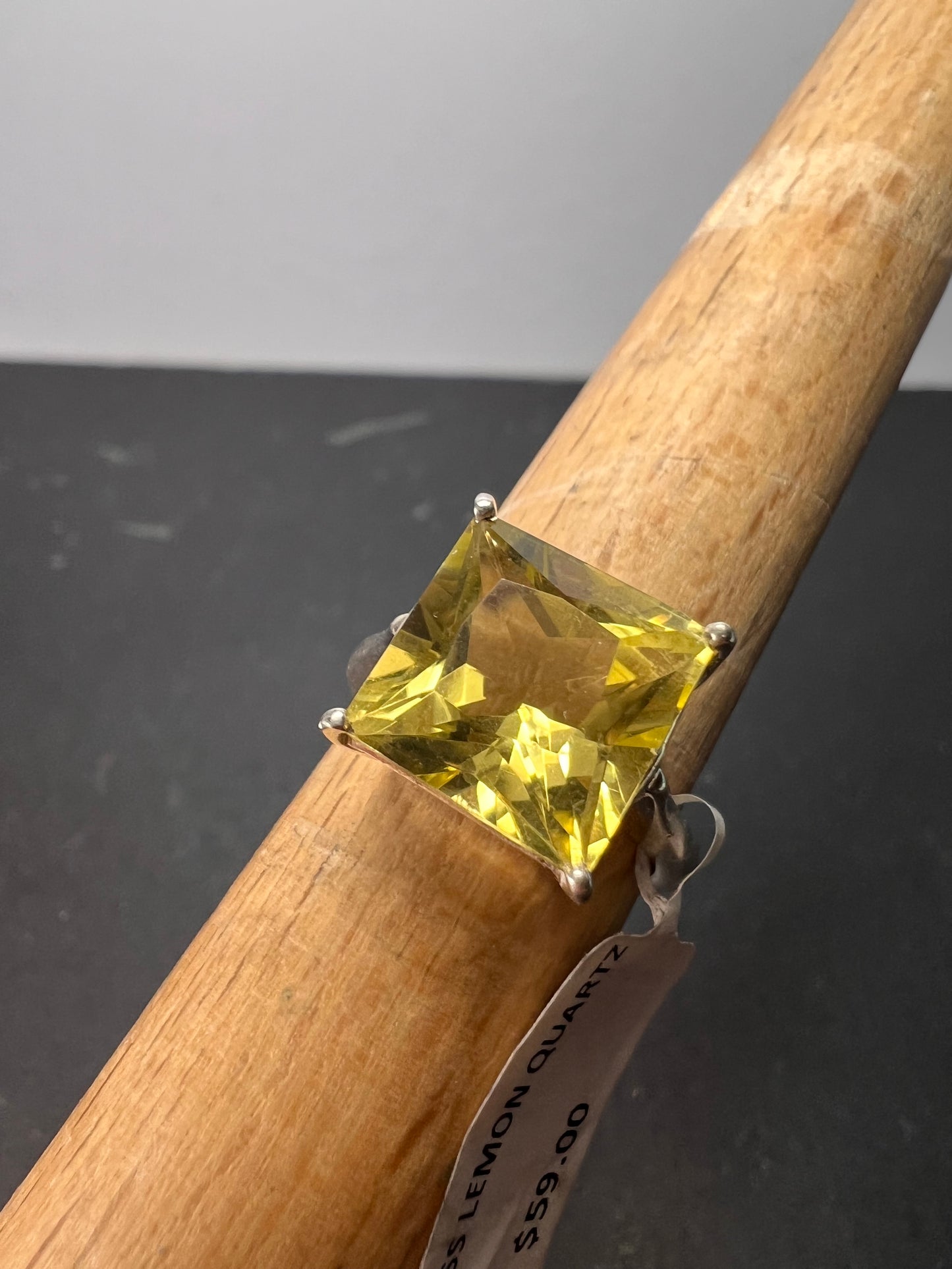 NEW size 7 Princess cut lemon quartz sterling silver ring 5.35 grams