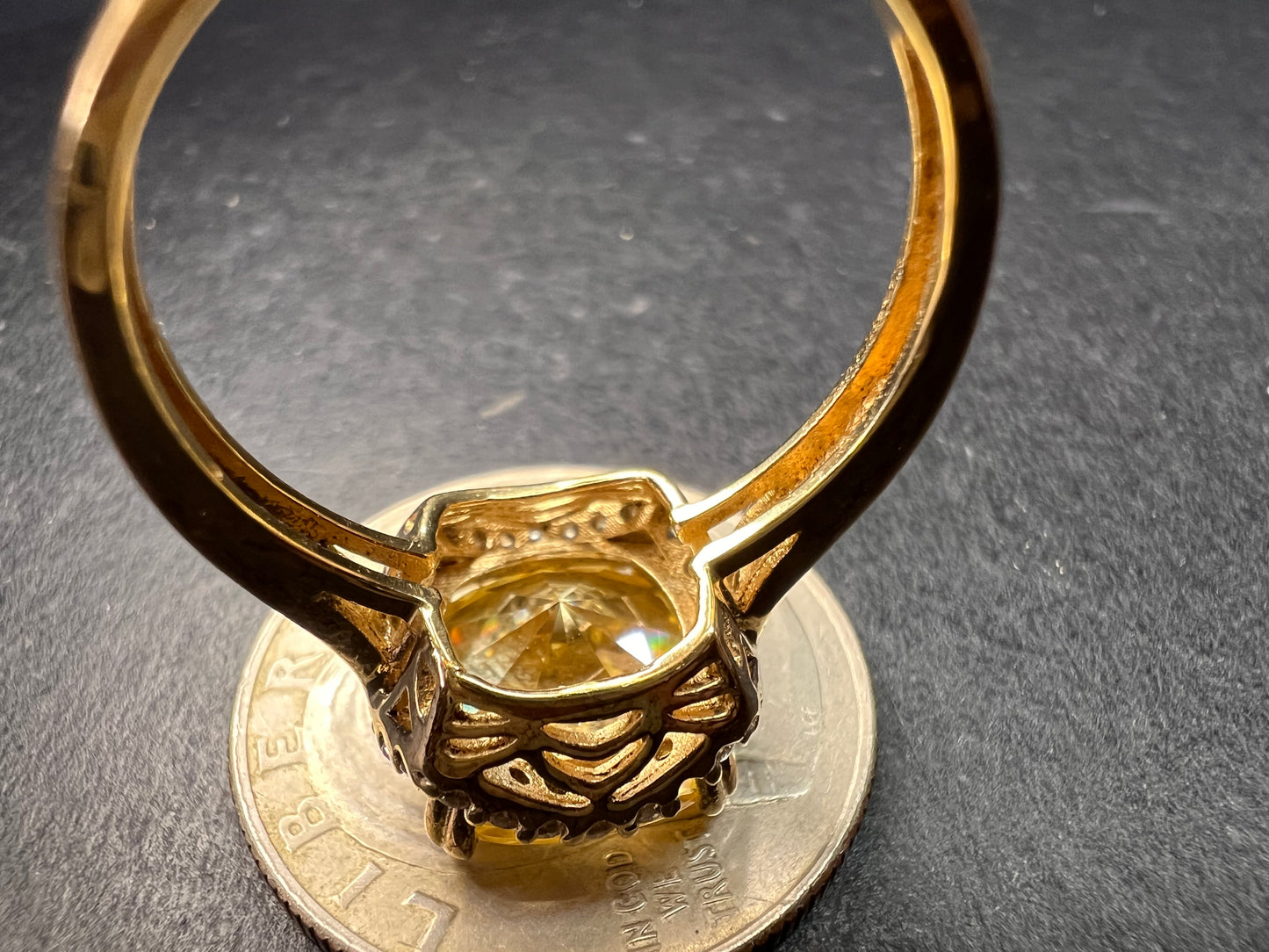 Yellow CZ halo ring in gold over sterling silver size 9