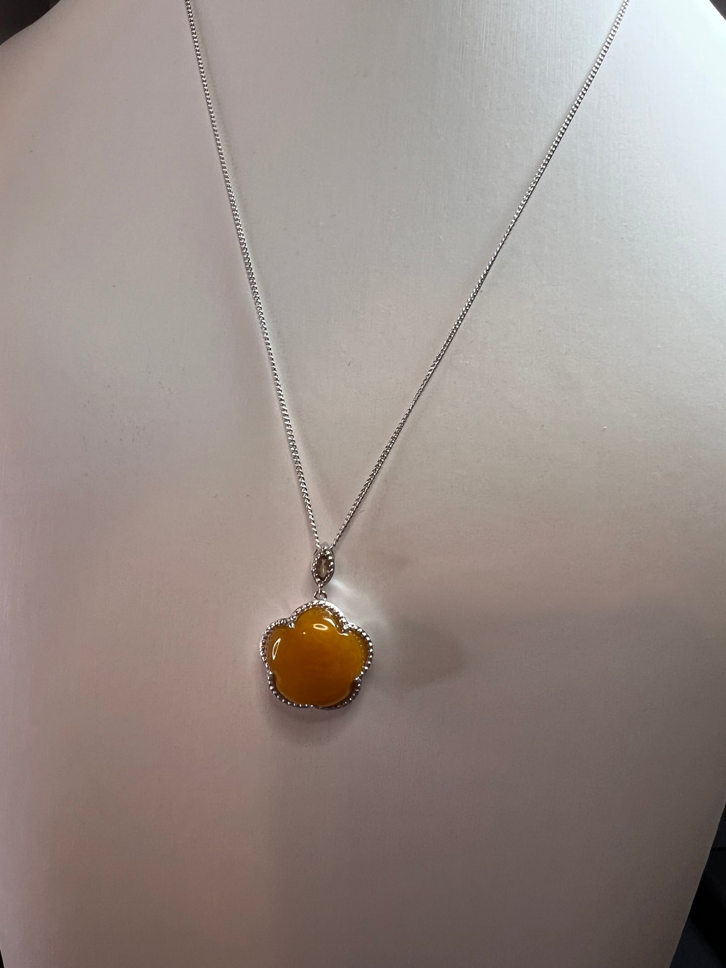 NEW Yellow jade cherry blossom pendant necklace in sterling silver