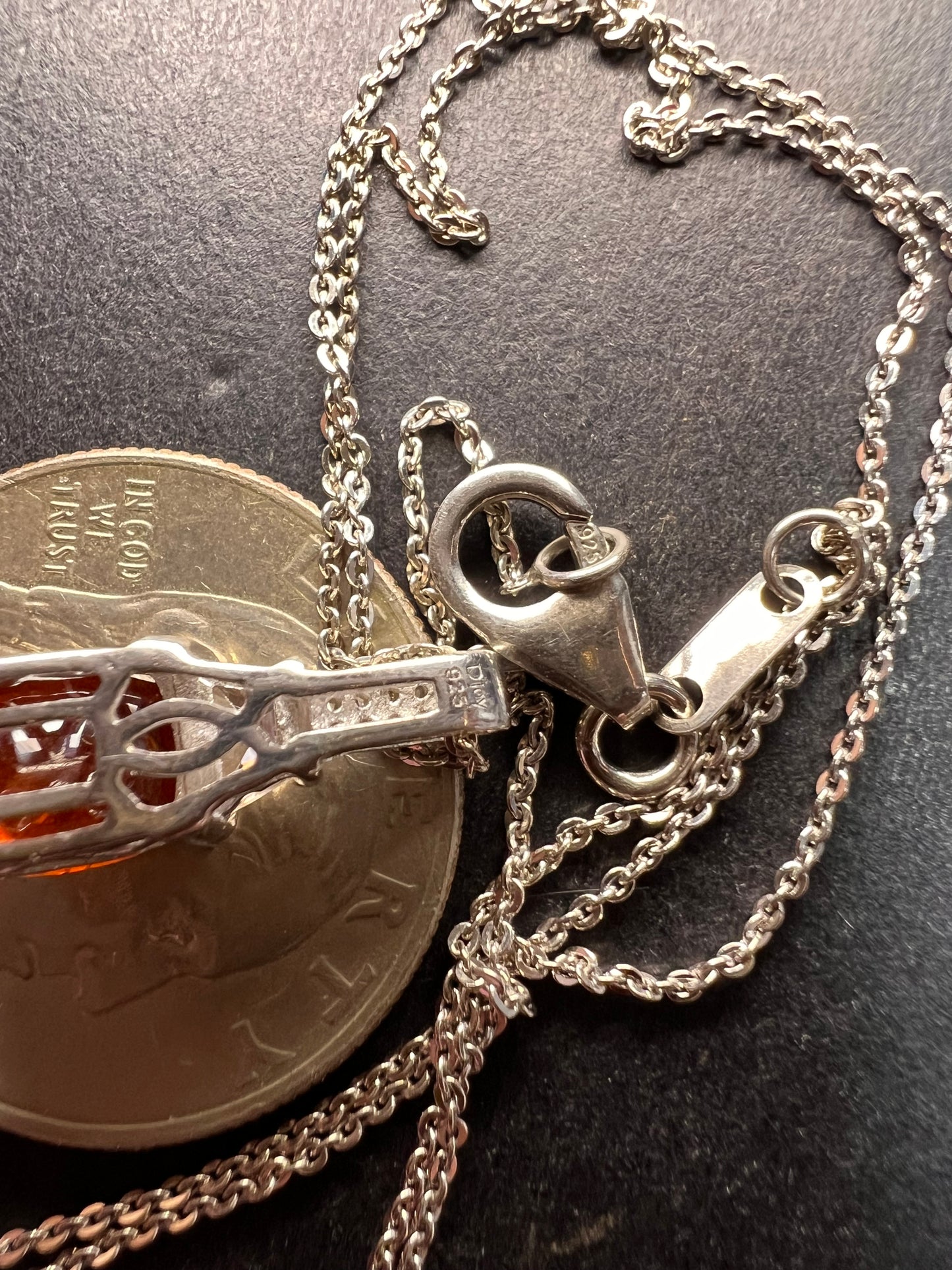 NEW tangerine kyanite and zircon pendant and chain in rhodium over sterling silver