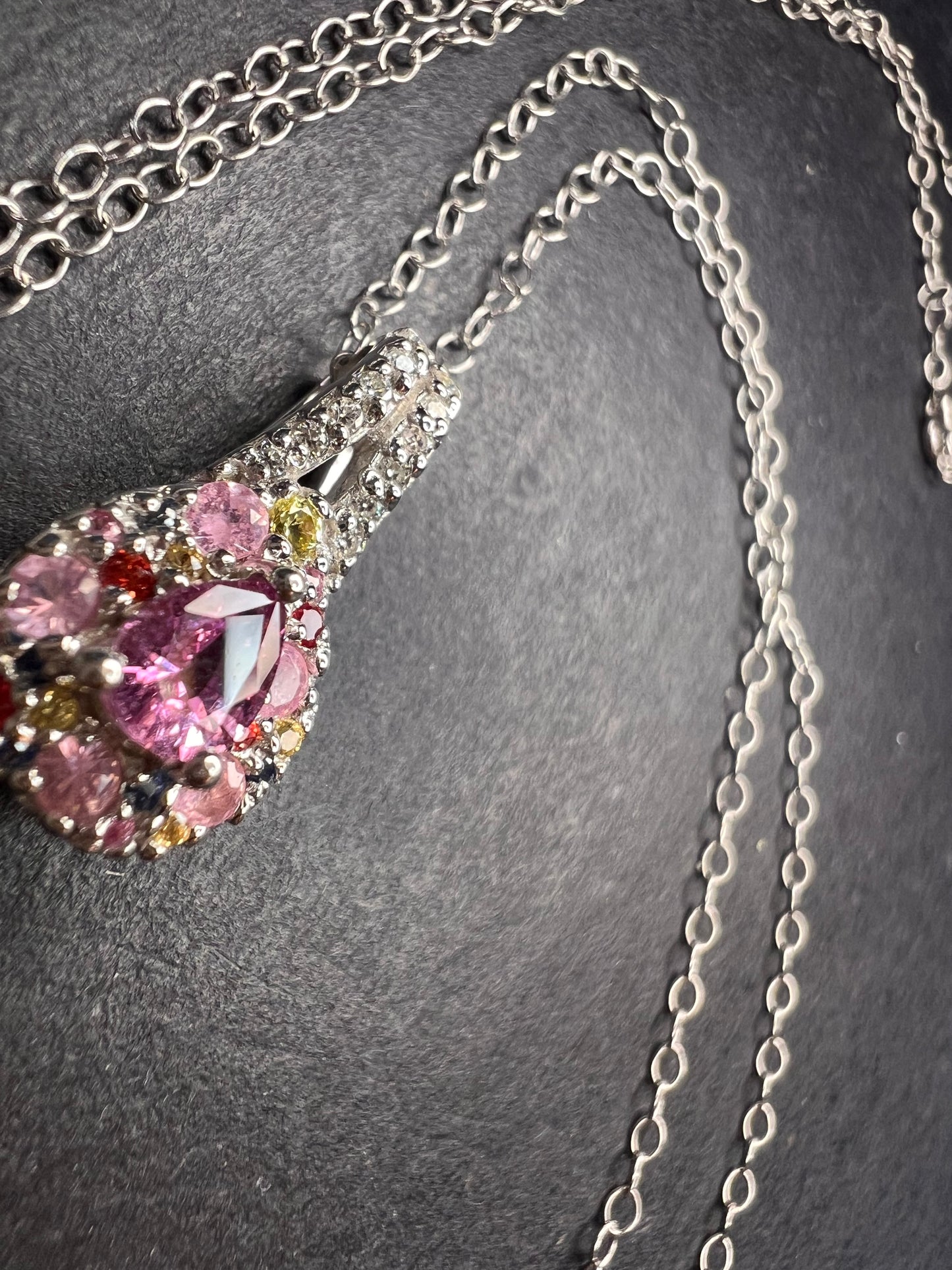NEW purple multi sapphire sterling silver pendant and chain