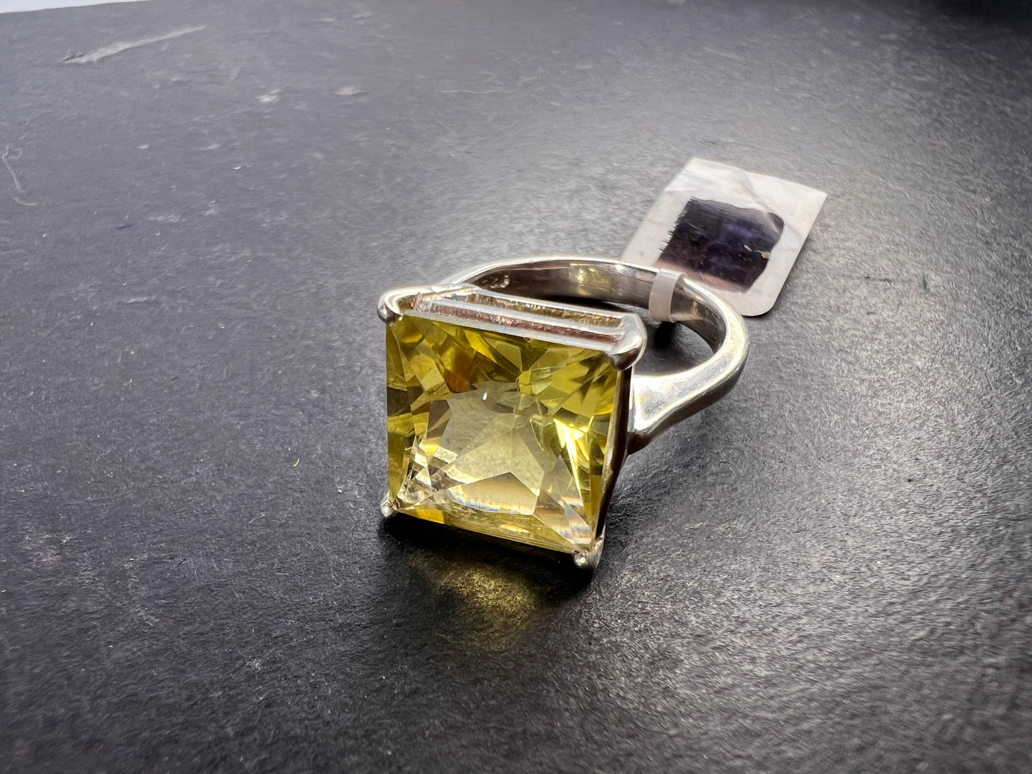 NEW size 7 Princess cut lemon quartz sterling silver ring 5.35 grams