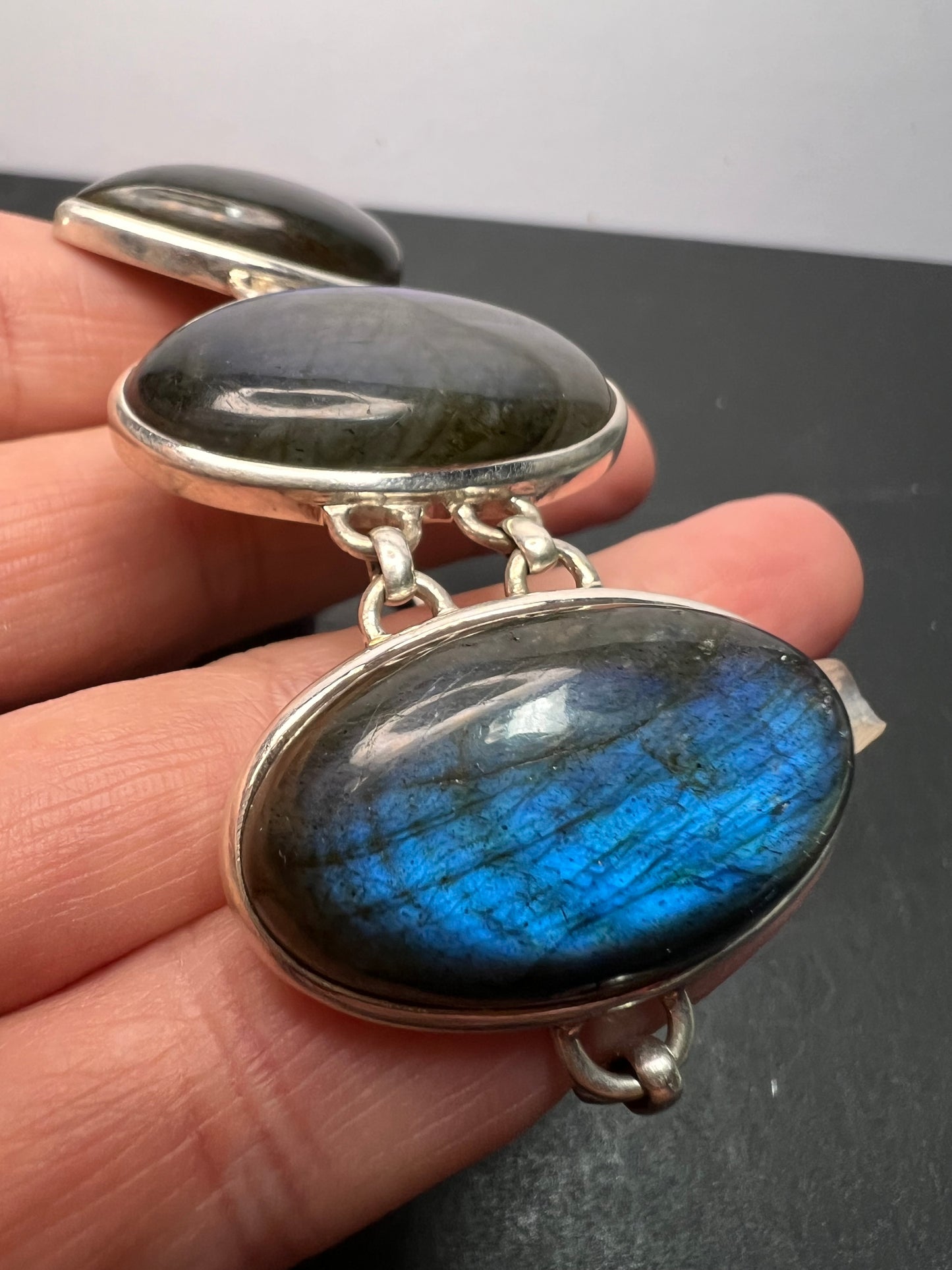 NEW Labradorite Sterling silver chunky toggle bracelet 6.5-7.75 inch 55 grams