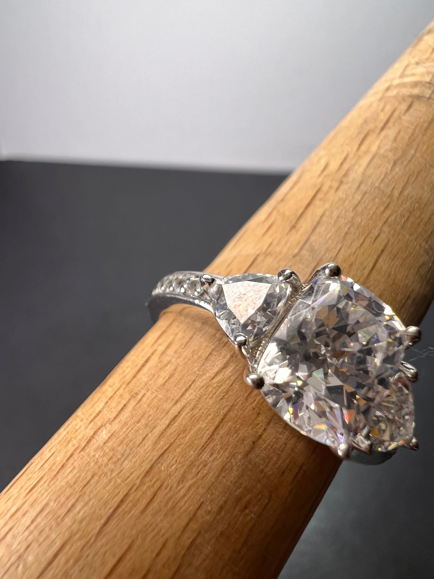 White cushion cut cubic zirconia platinum over sterling silver ring size 9