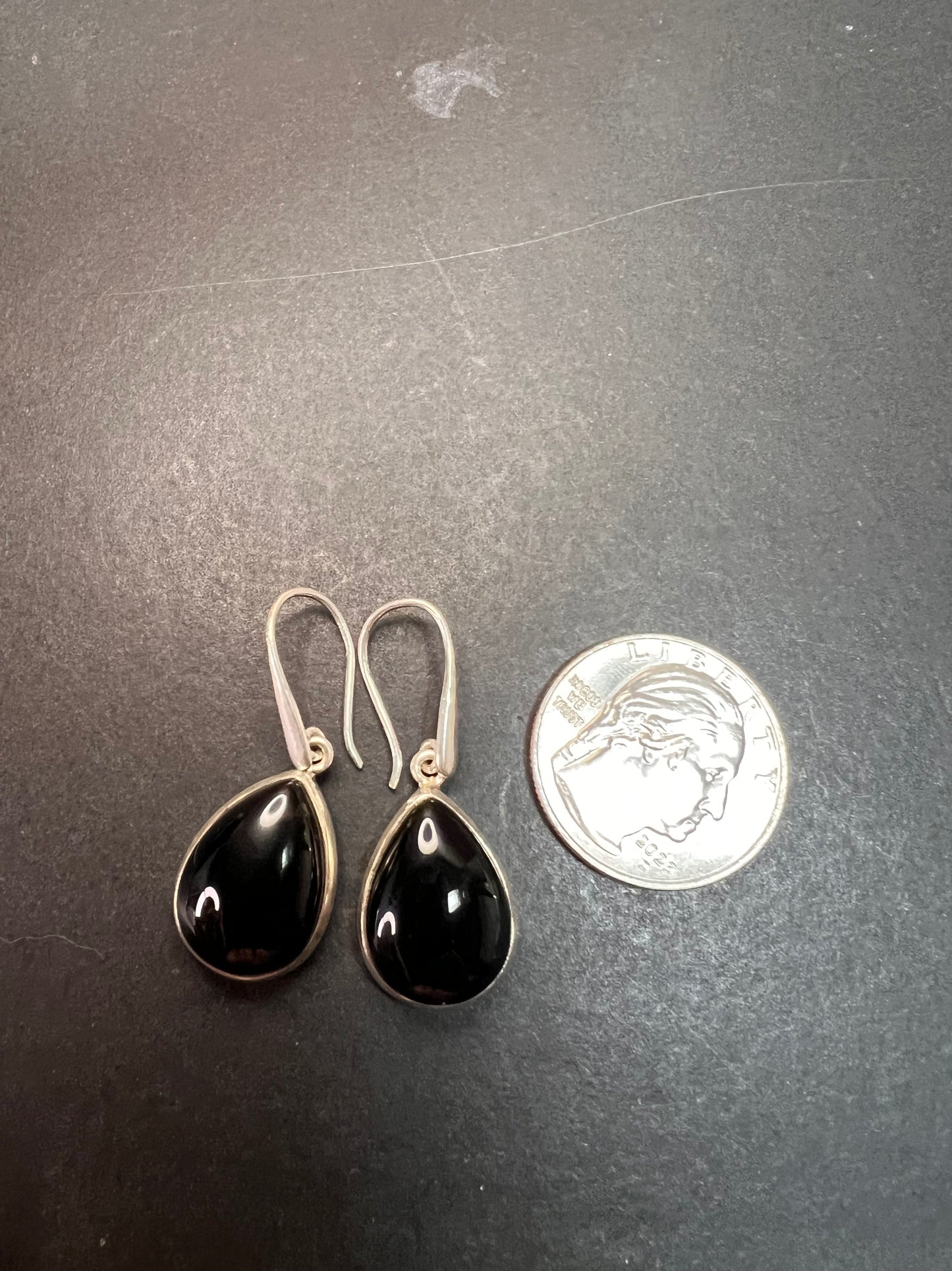 NEW Black onyx sterling silver teardrop earrings 8.12 grams