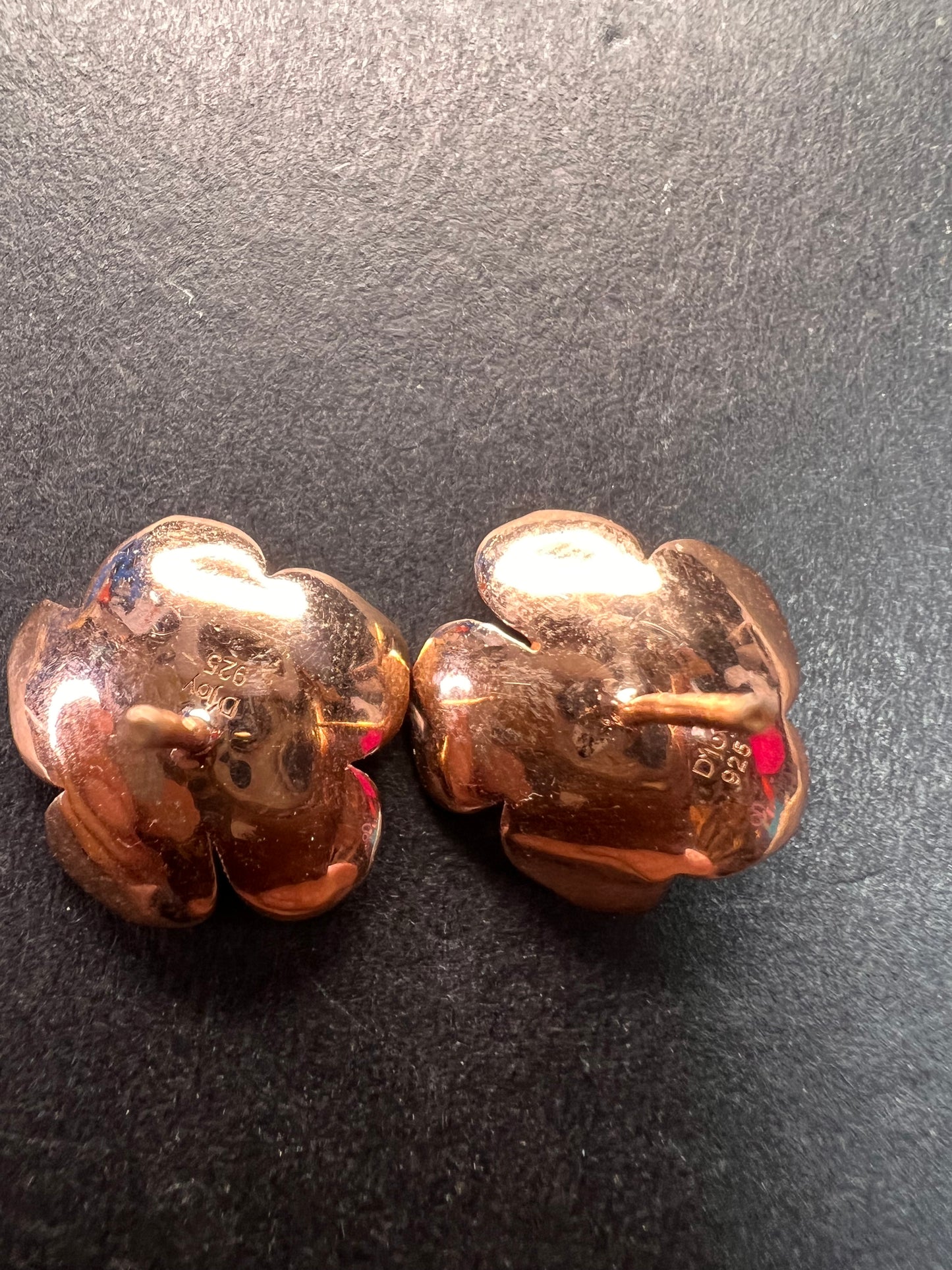 Diamond accent floral enamel earrings in rose gold over sterling silver