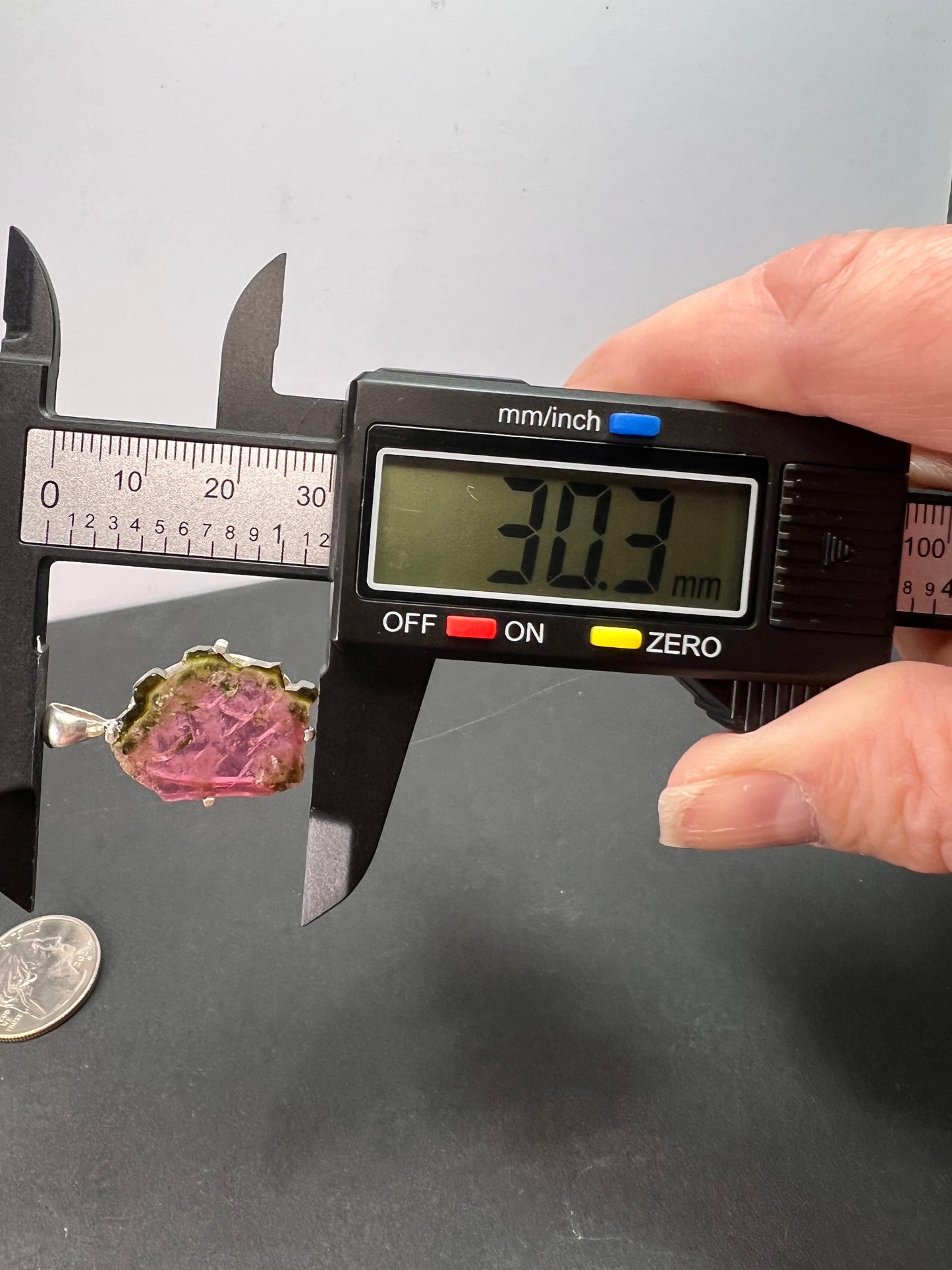 NEW Watermelon tourmaline slice sterling silver pendant 3.83 grams