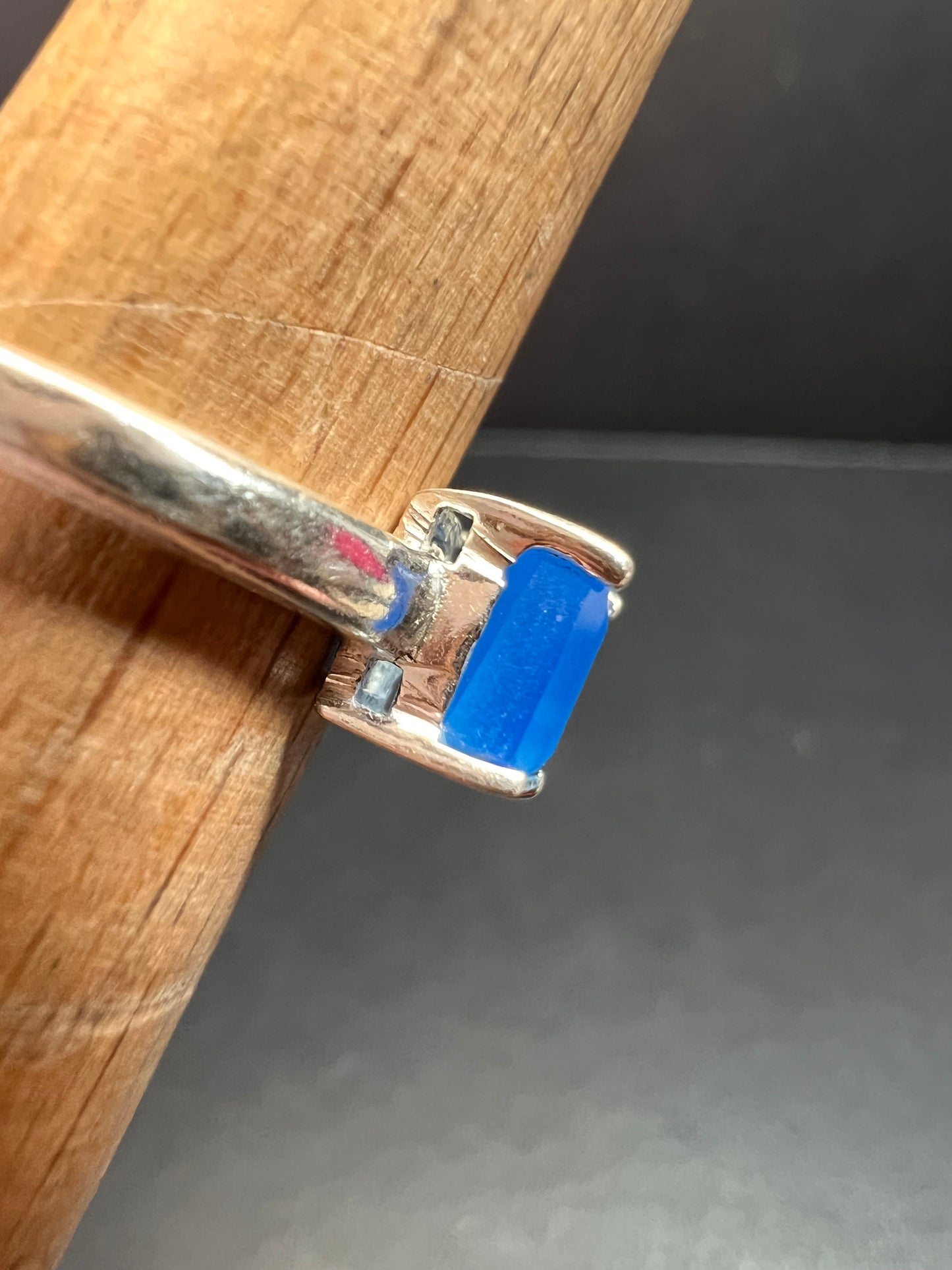 Square cut blue chalcedony sterling silver ring size 6