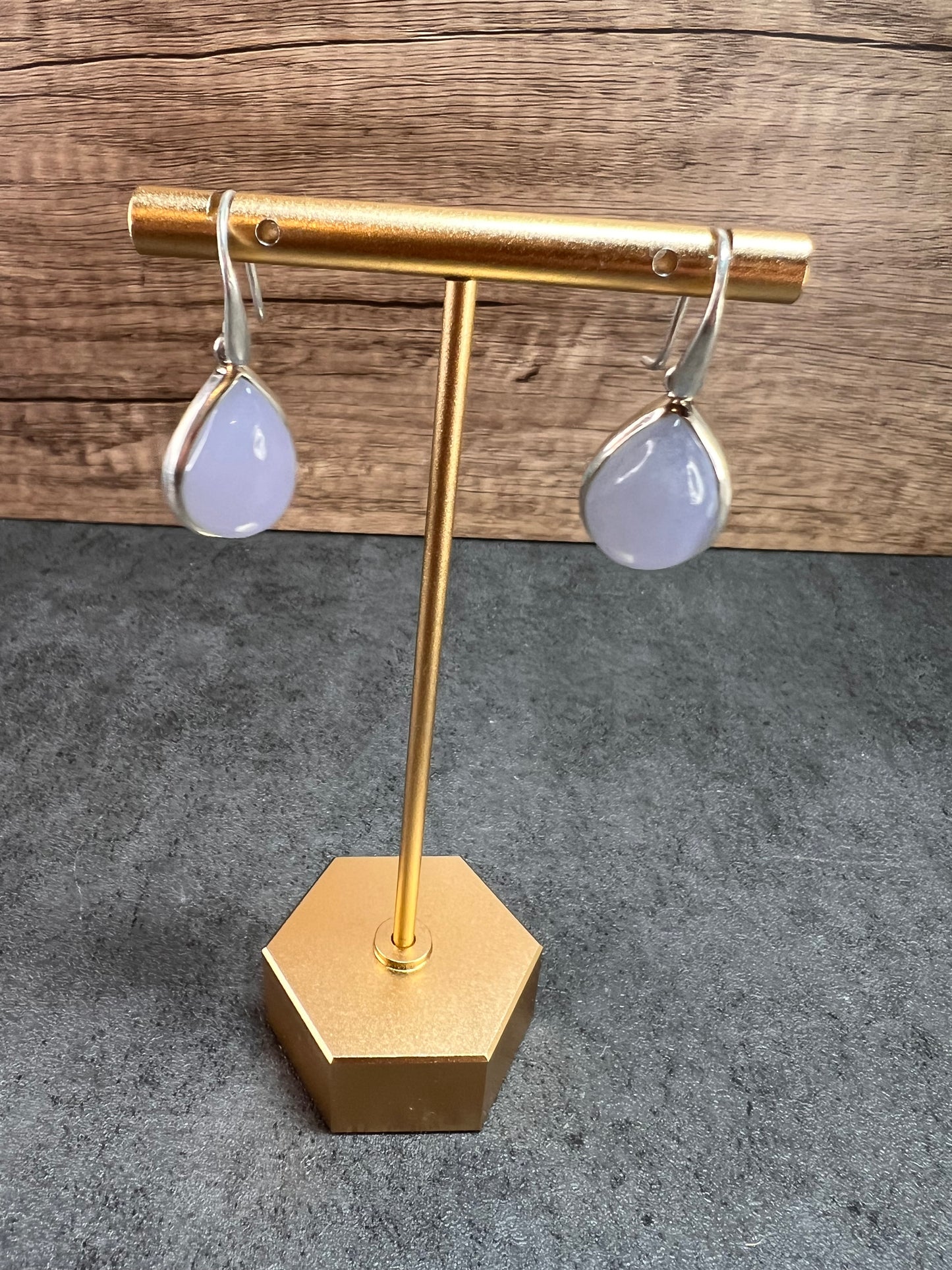 NEW Blue chalcedony sterling silver drop earrings 8.61 grams