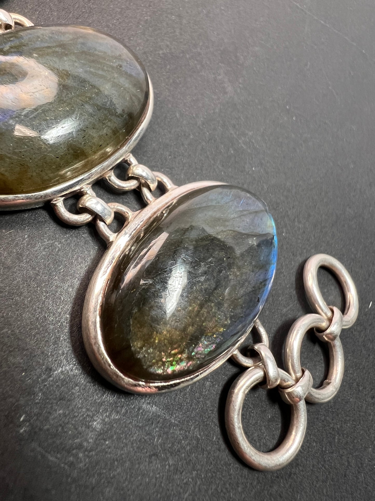 NEW Labradorite Sterling silver chunky toggle bracelet 6.5-7.75 inch 55 grams