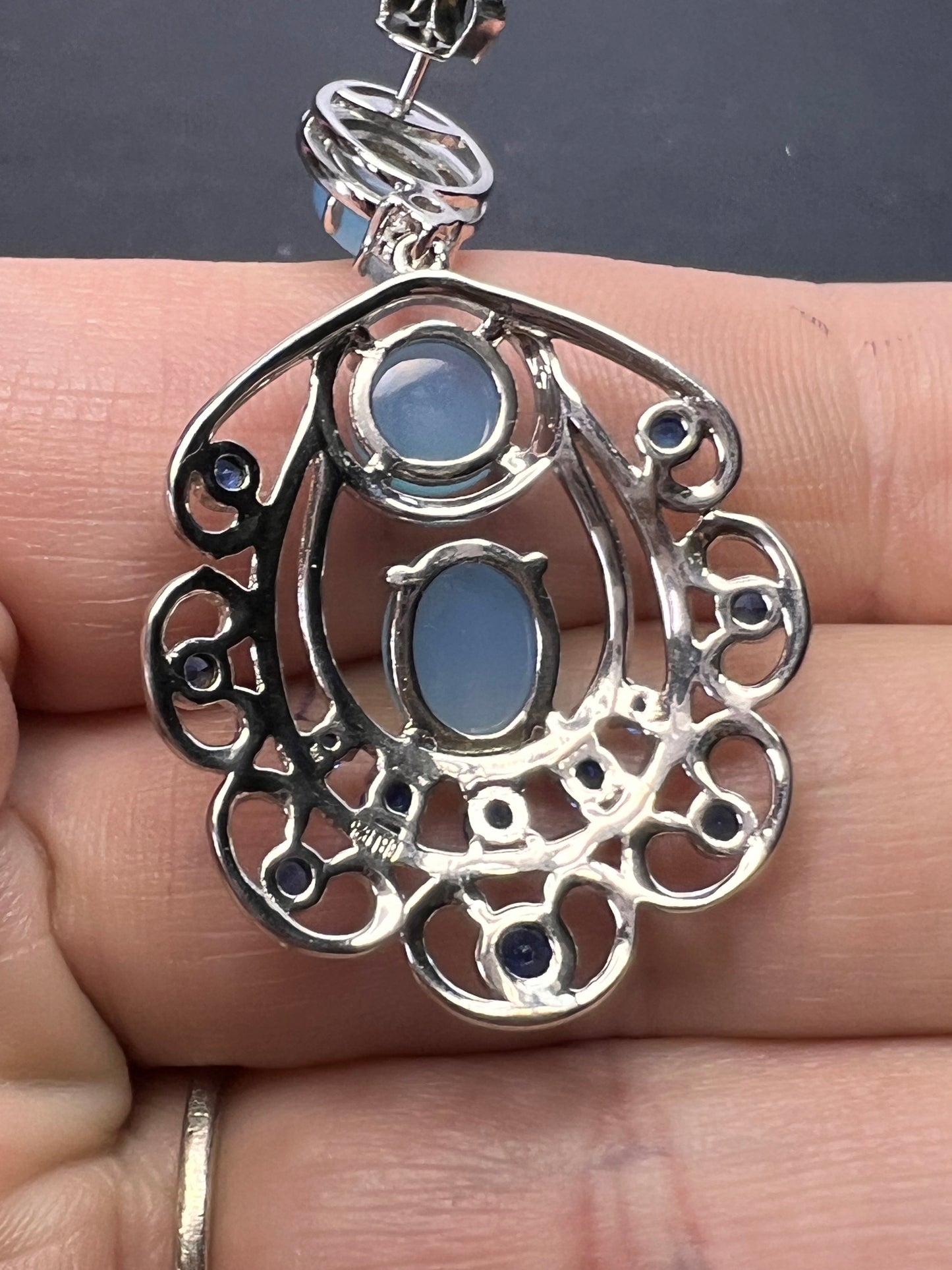 LAB BLUE SPINEL AND BLUE CHALCEDONY RHODIUM OVER SILVER EARRINGS