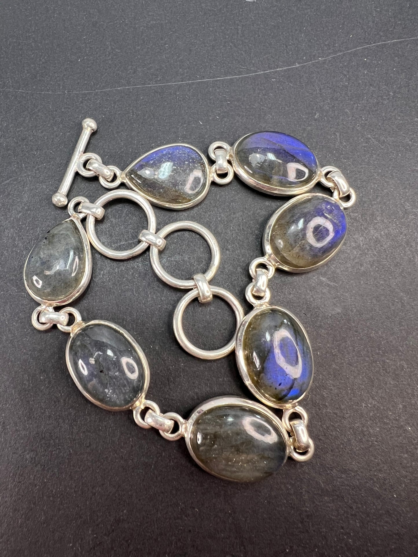 NEW Labradorite Sterling silver link toggle bracelet 9.25 inches