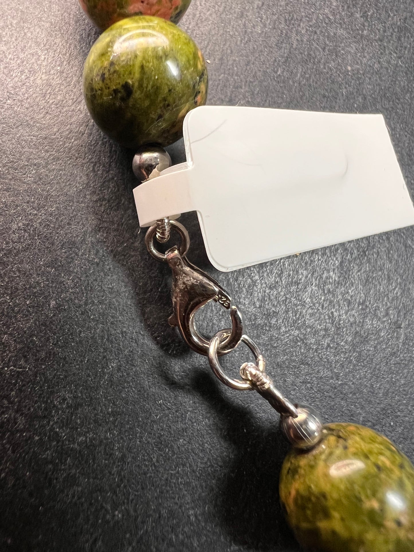 NEW unakite beaded necklace with sterling silver clasp