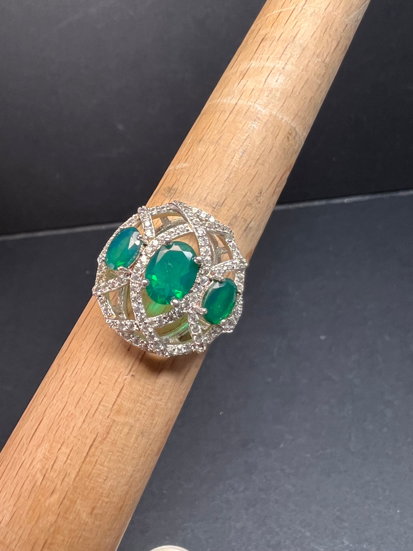 Synthetic emerald CZ sterling silver cocktail ring size 9