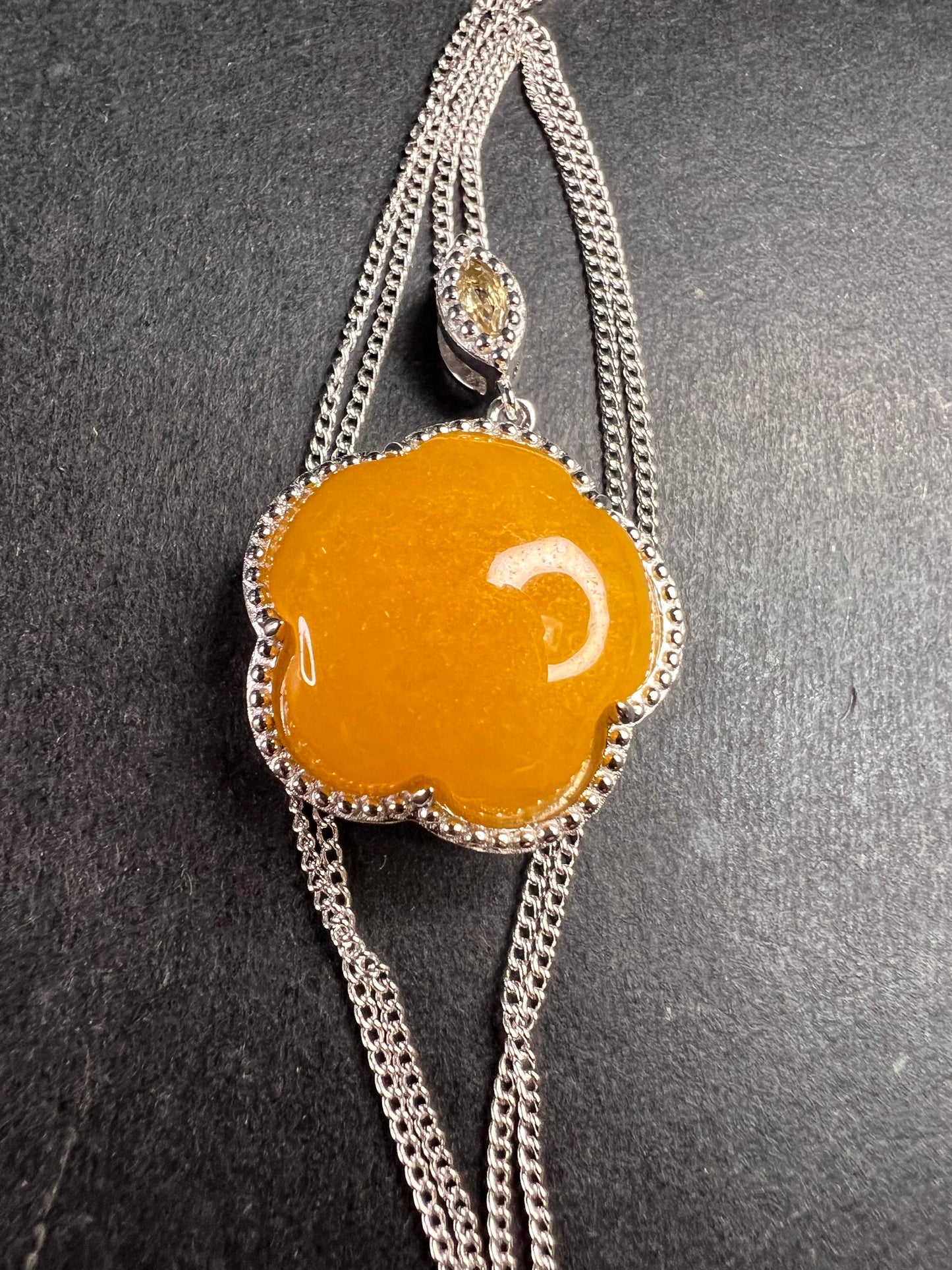 NEW Yellow jade cherry blossom pendant necklace in sterling silver