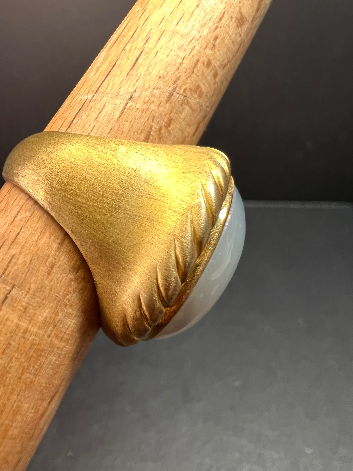 Glow By Sheila Fajl Signed Blue Agate Ring brushed 18kt Plated size 7