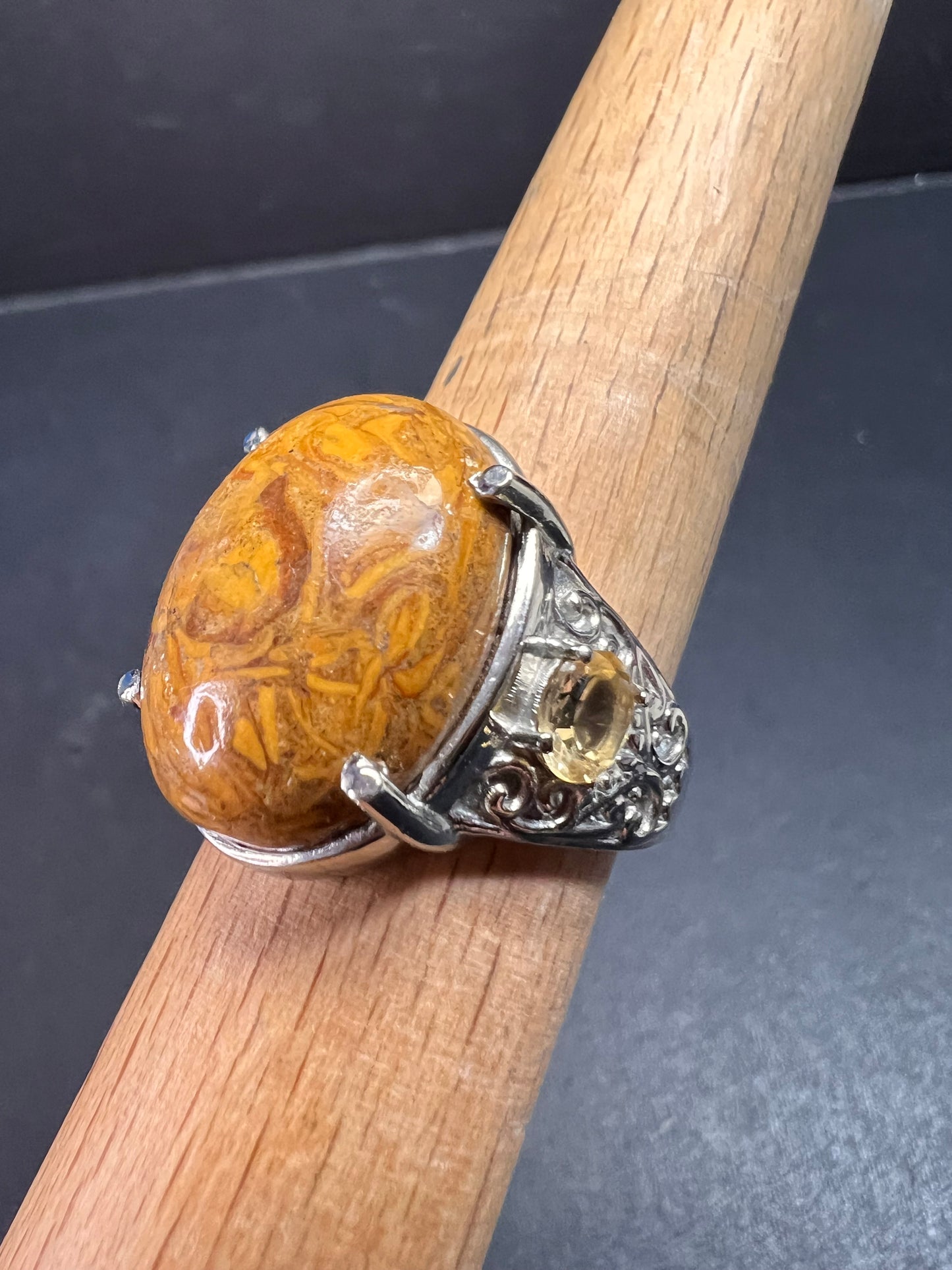 NEW script stone and citrine stainless steel ring size 8