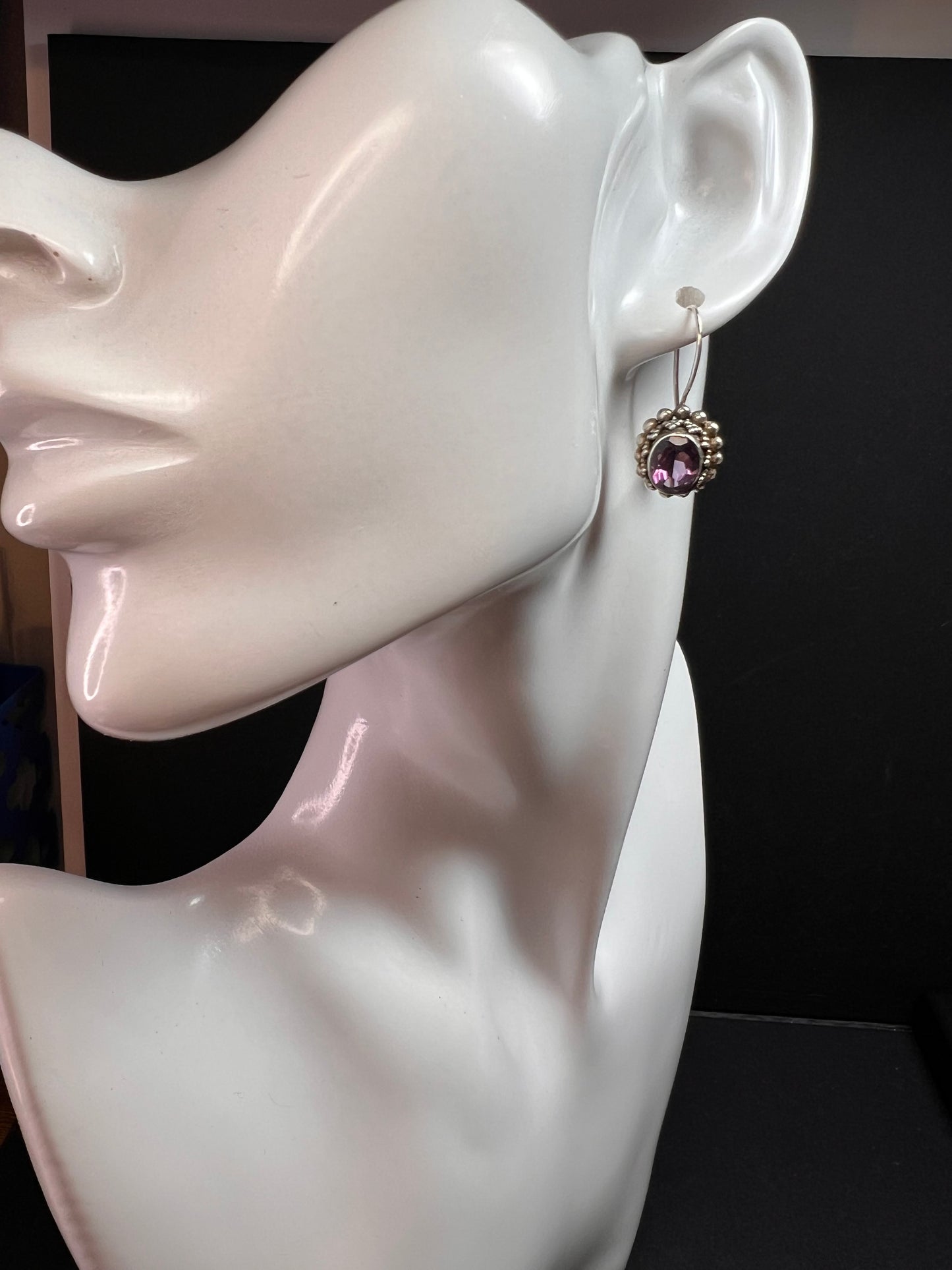 Vintage Suarti Bali sterling silver amethyst earrings