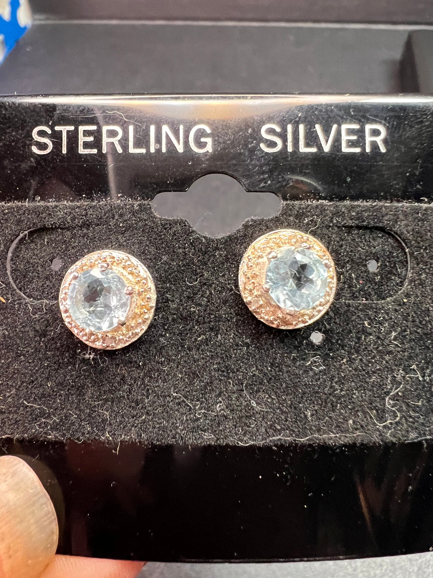 NEW blue topaz and diamond sterling silver stud earrings