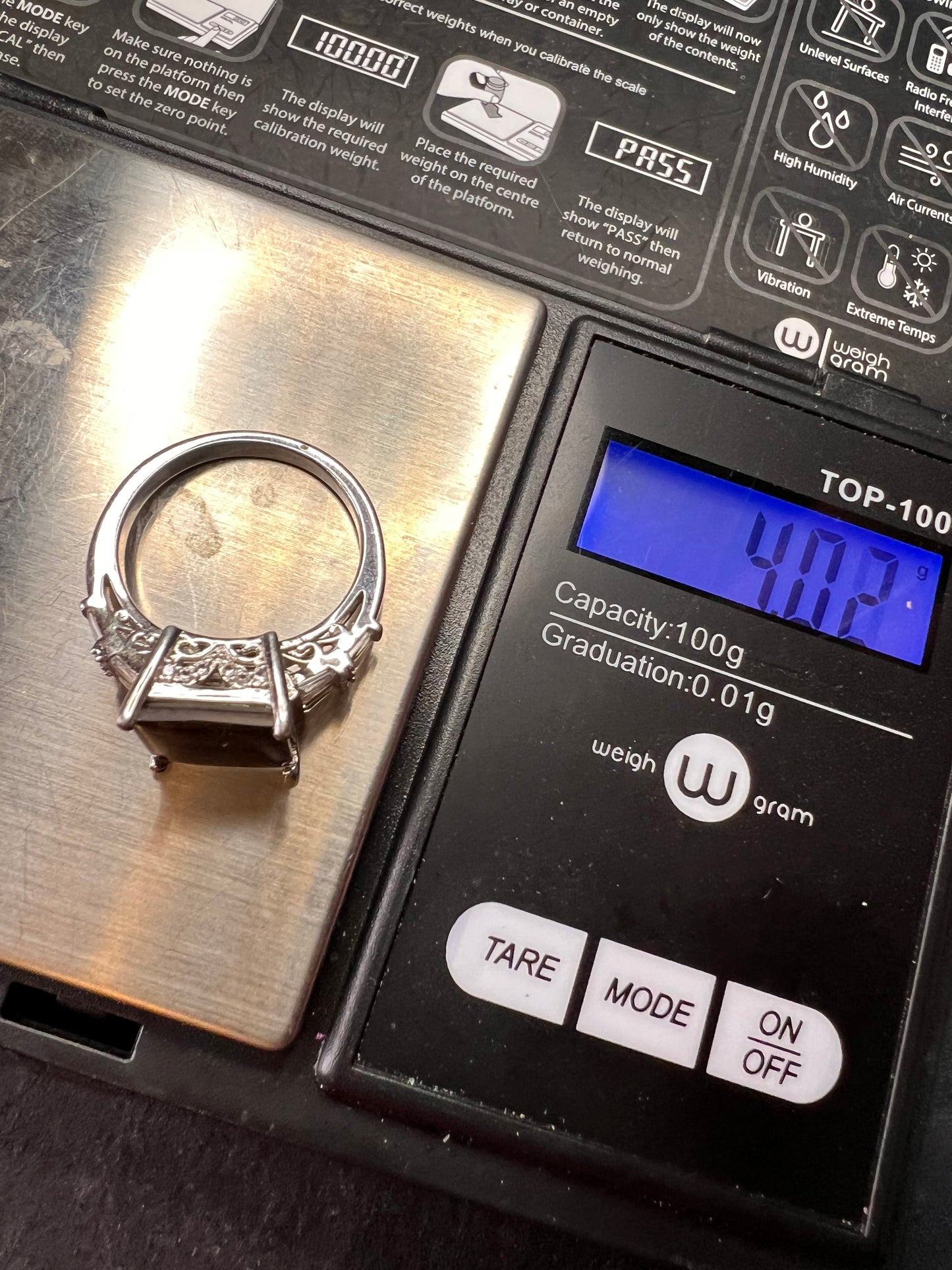 Ammolite and topaz sterling silver ring size 7