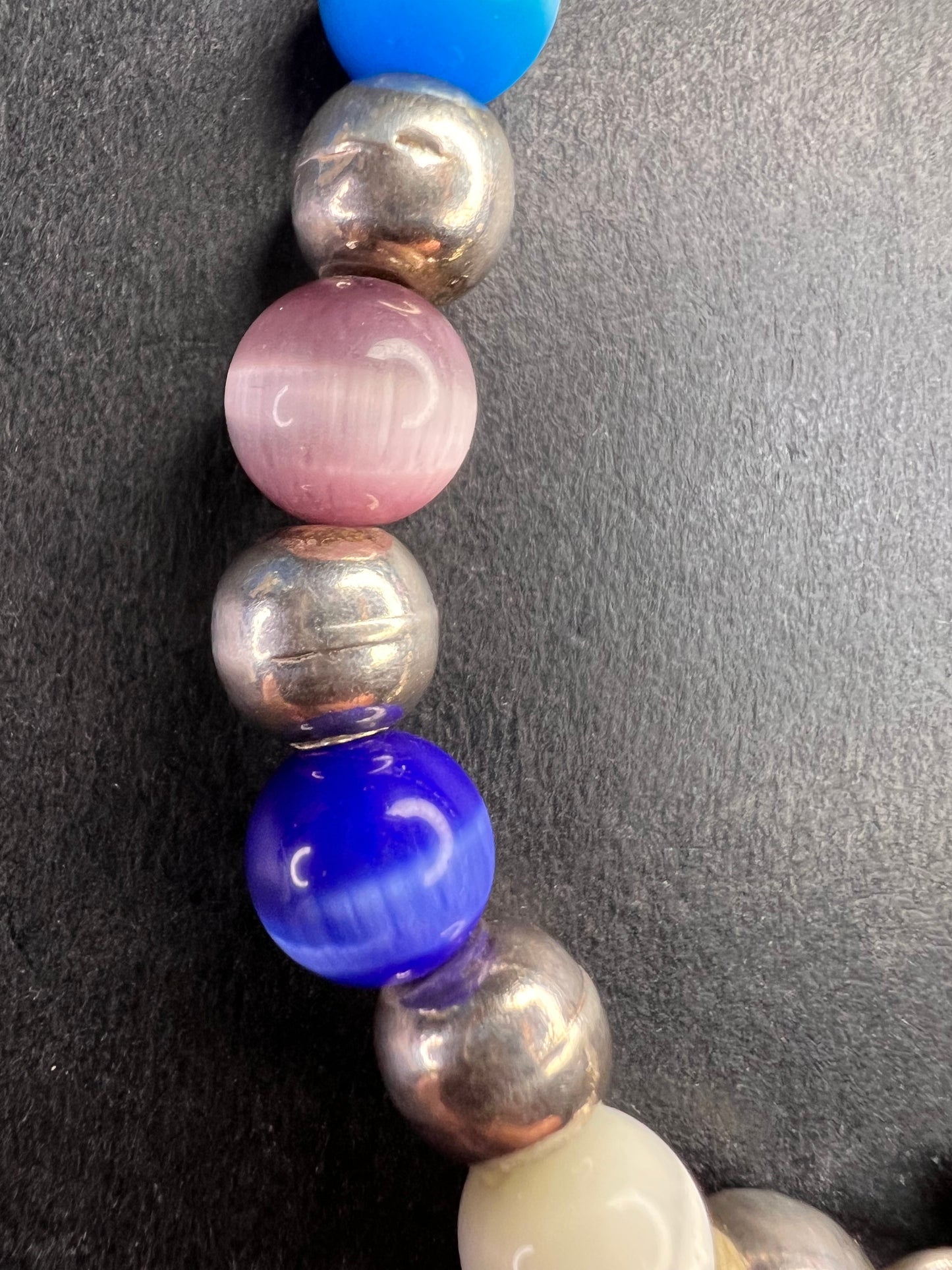 Vintage sterling silver and cats eye glass toggle bracelet