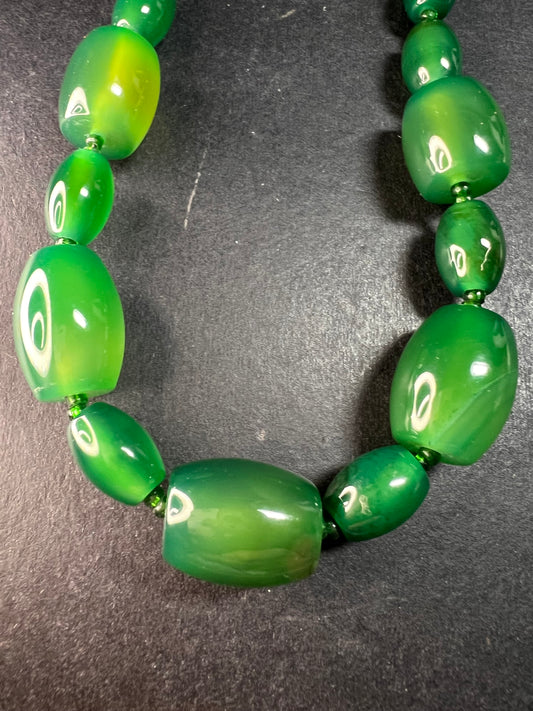 Green onyx beaded necklace with sterling silver toggle clasp