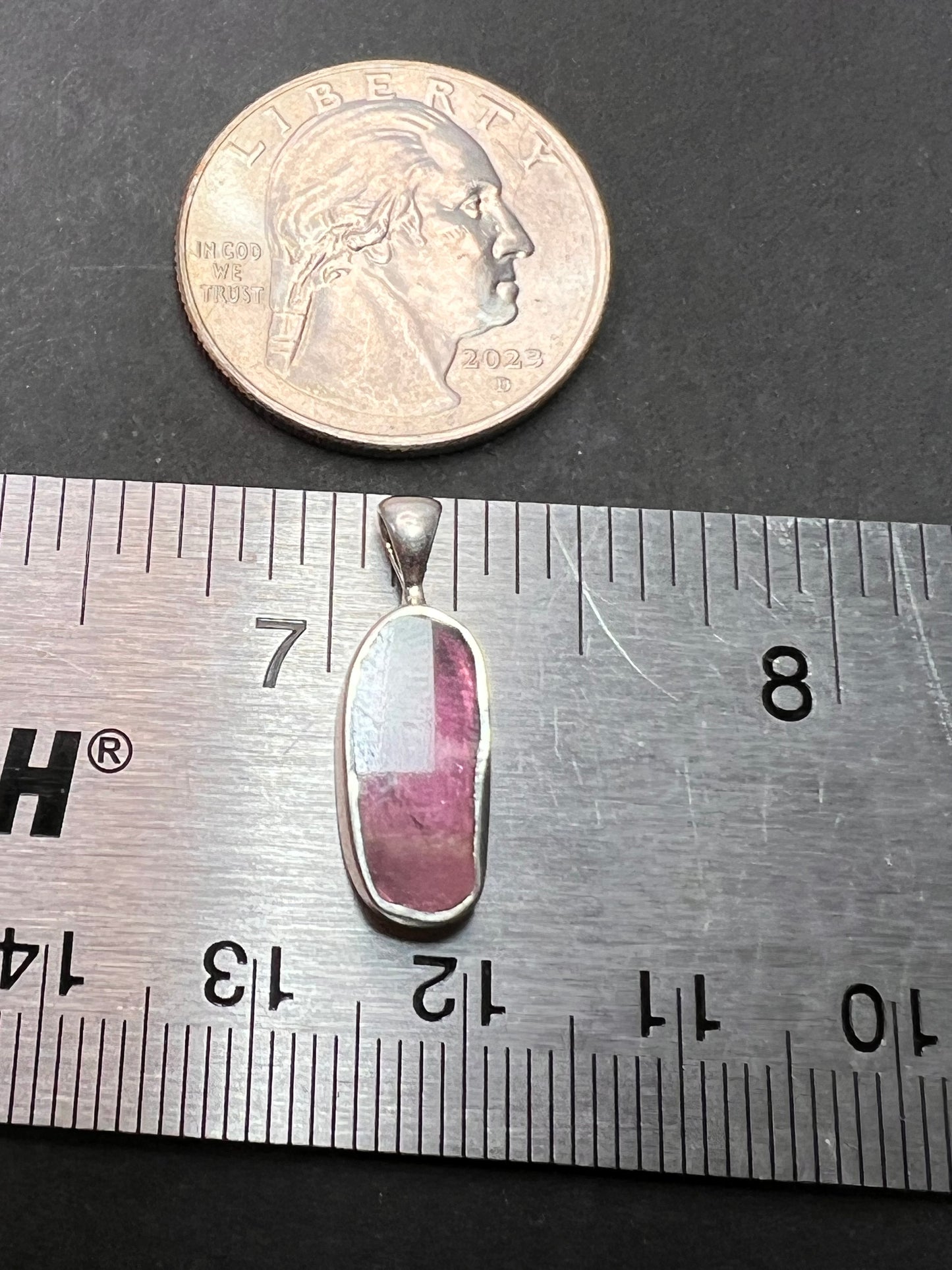 NEW pink/ bi color tourmaline sterling silver pendant 1.28 grams