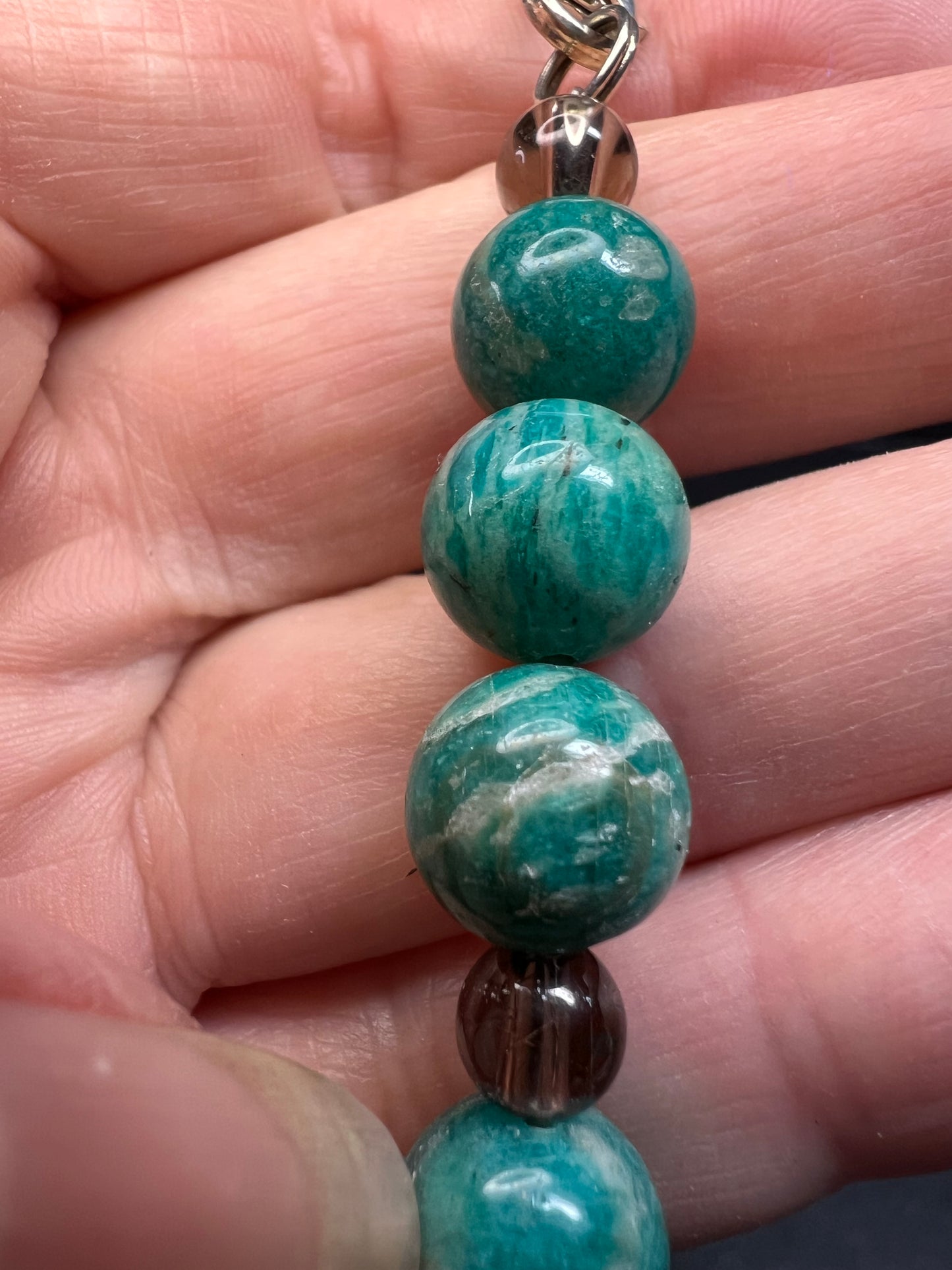 Russian amazonite and smoky quartz necklace with sterling silver clasp