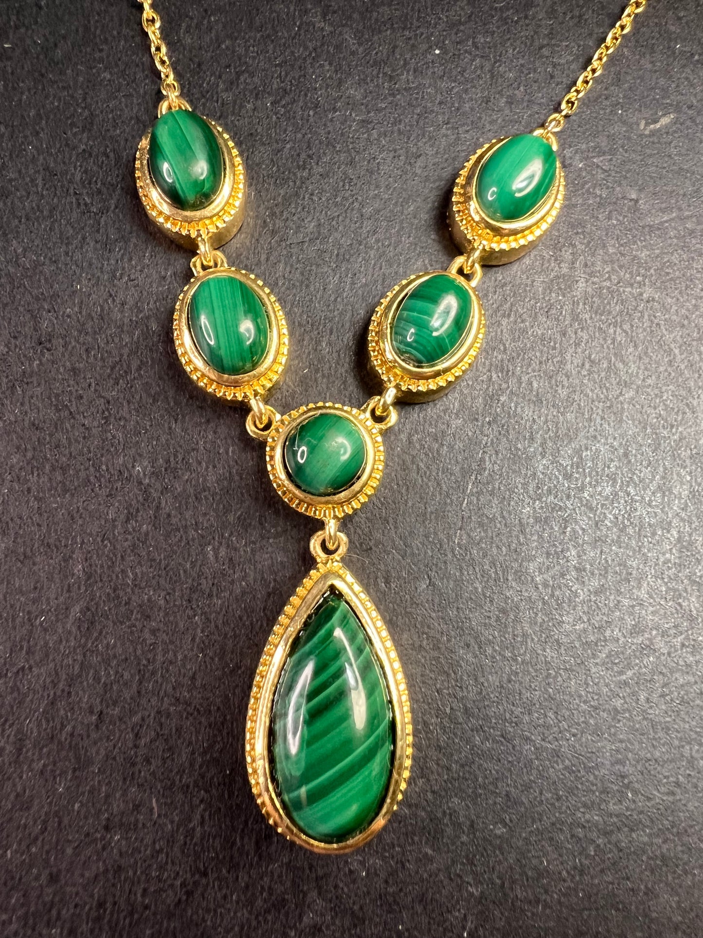 NEW Malachite necklace in yellow gold over brass 18-22inch