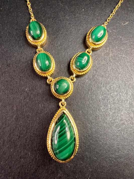NEW Malachite necklace in yellow gold over brass 18-22inch