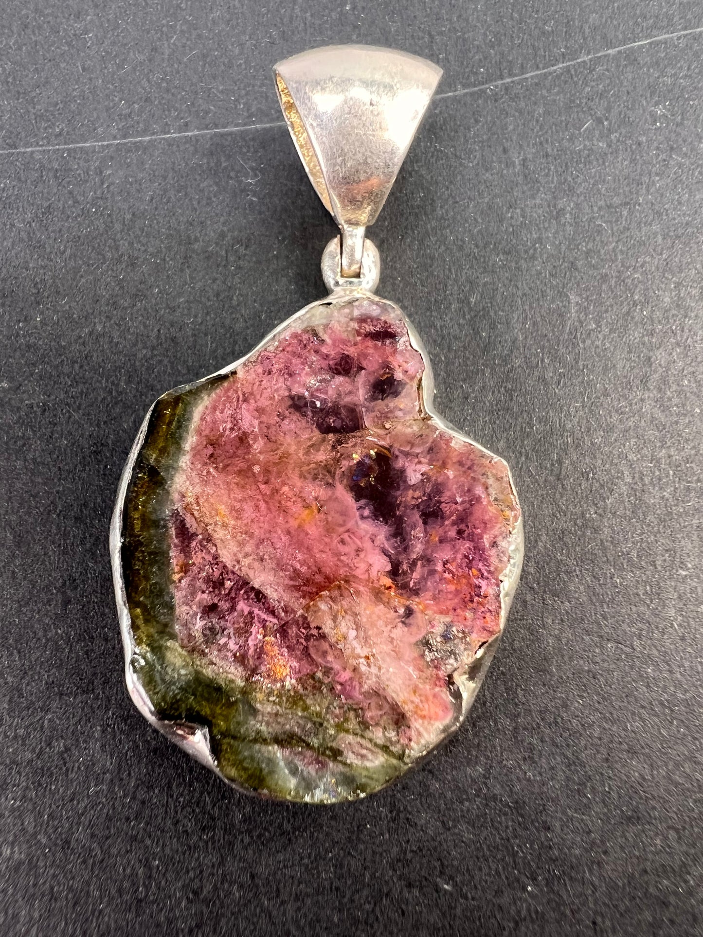 NEW Watermelon tourmaline sterling silver pendant 6.17 grams
