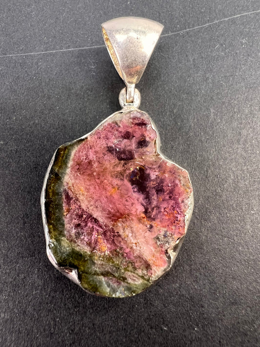 NEW Watermelon tourmaline sterling silver pendant 6.17 grams