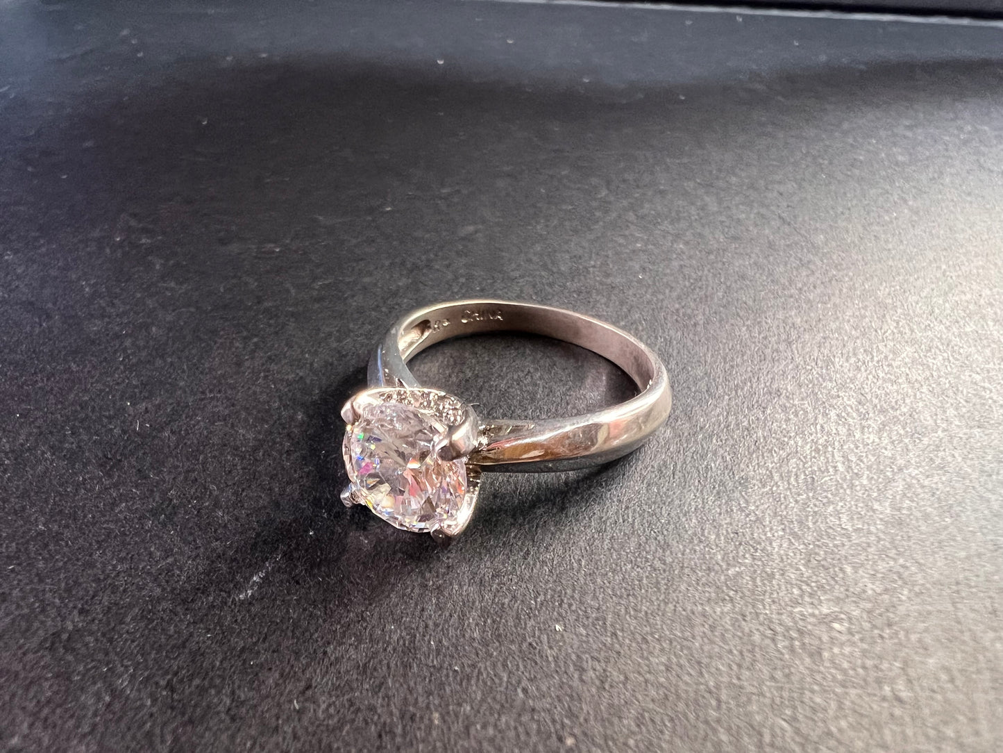 Vintage CZ solitaire sterling silver ring size 7