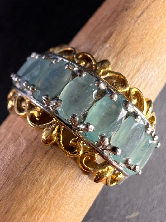 Grandidierite 7 stone two toned sterling silver ring size 5