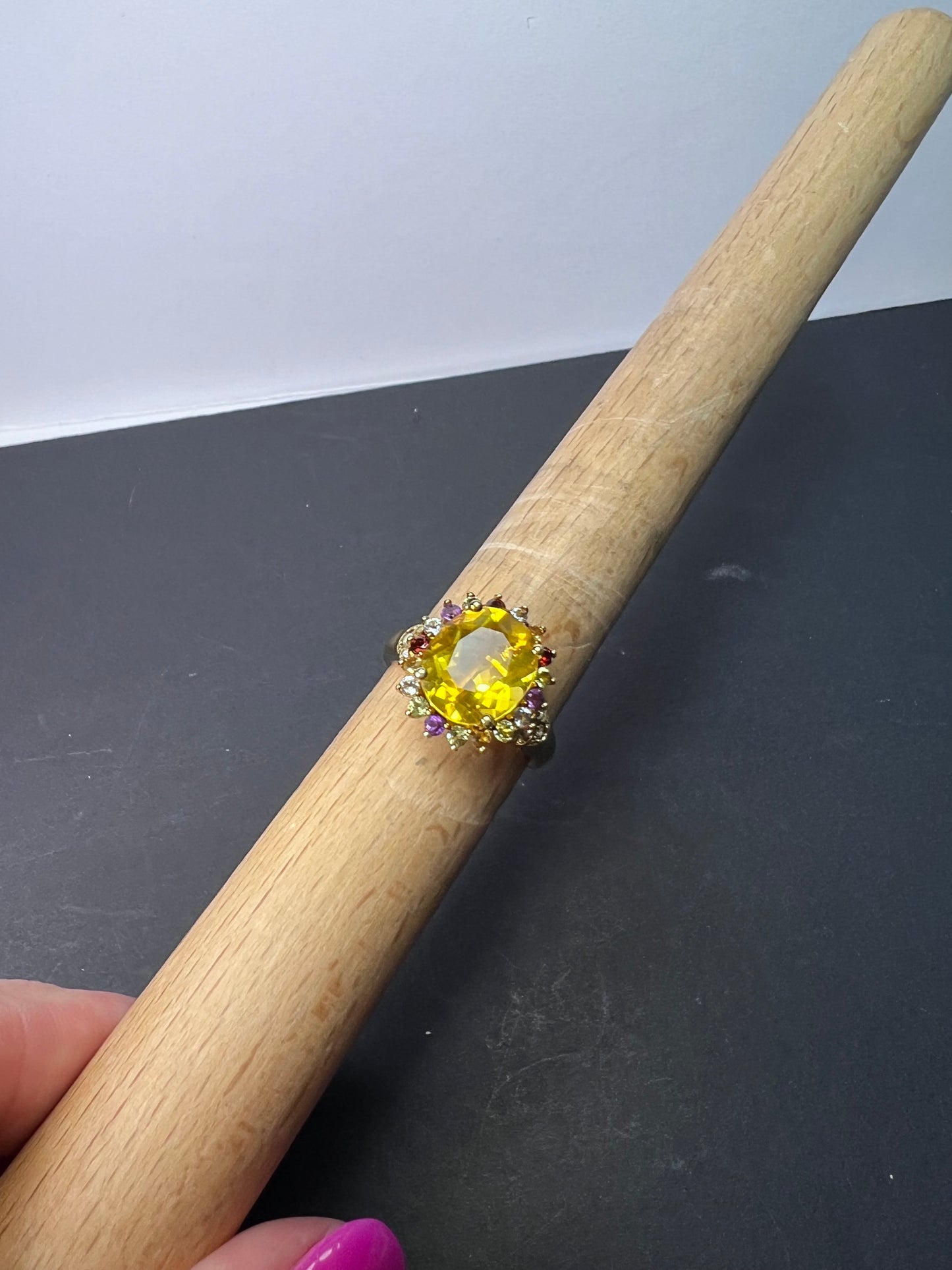 Yellow topaz multi stone gold over sterling silver halo cocktail ring size 8