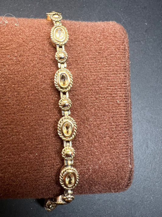 Vintage citrine tennis bracelet in yellow gold over sterling silver