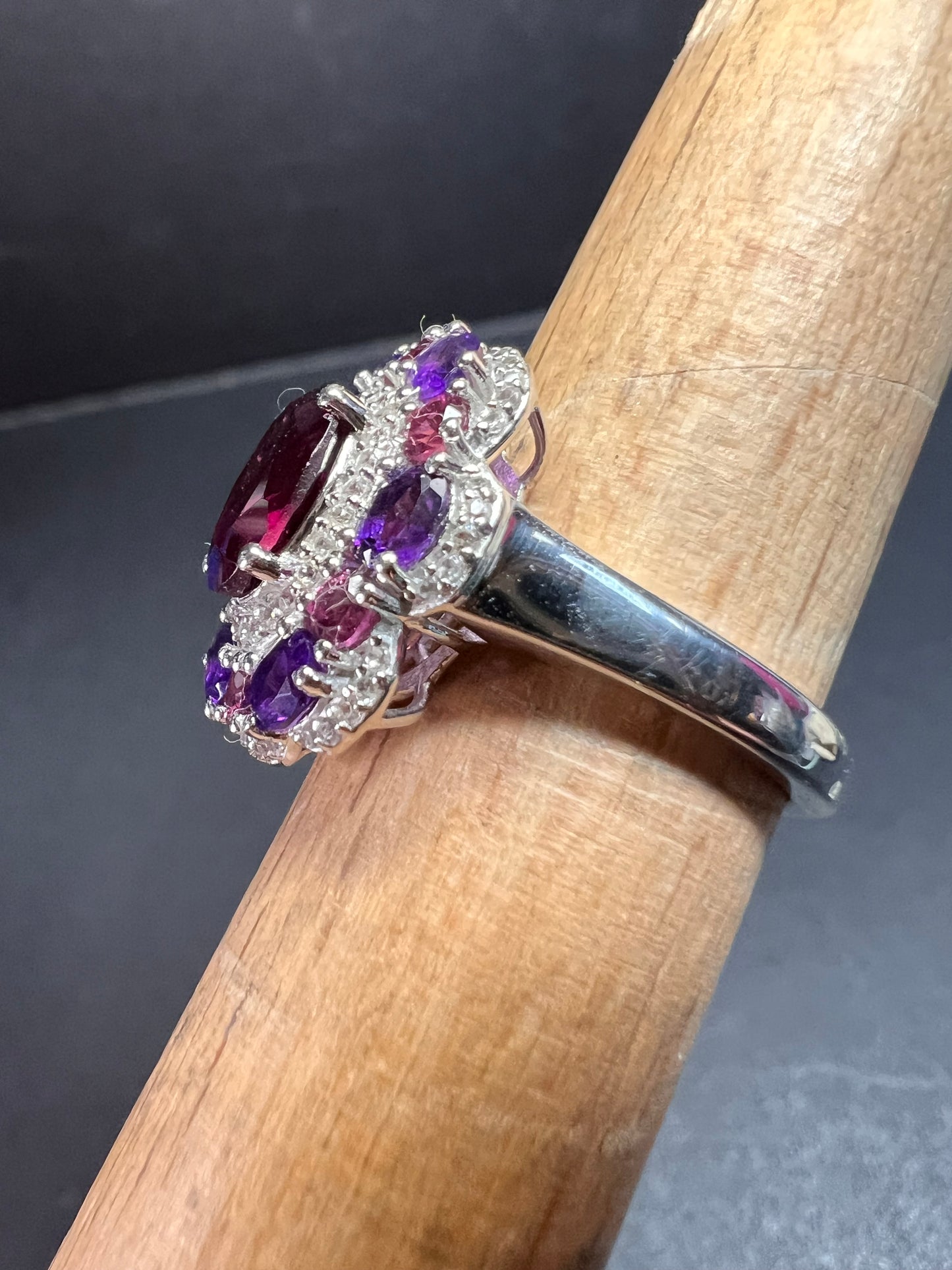 NEW rhodolite garnet and amethyst ring in sterling silver size 7