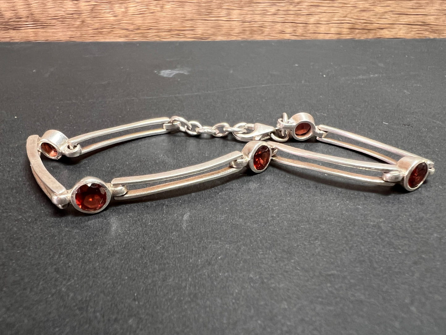 NEW sterling silver garnet station link bar bracelet 8.70 grams