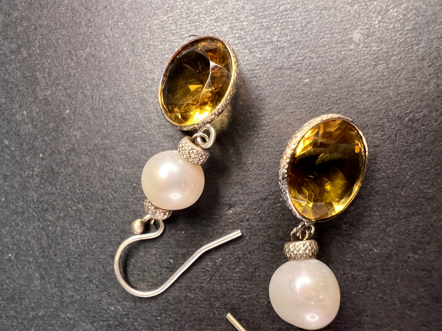 Citrine and pearl sterling silver dangle earrings