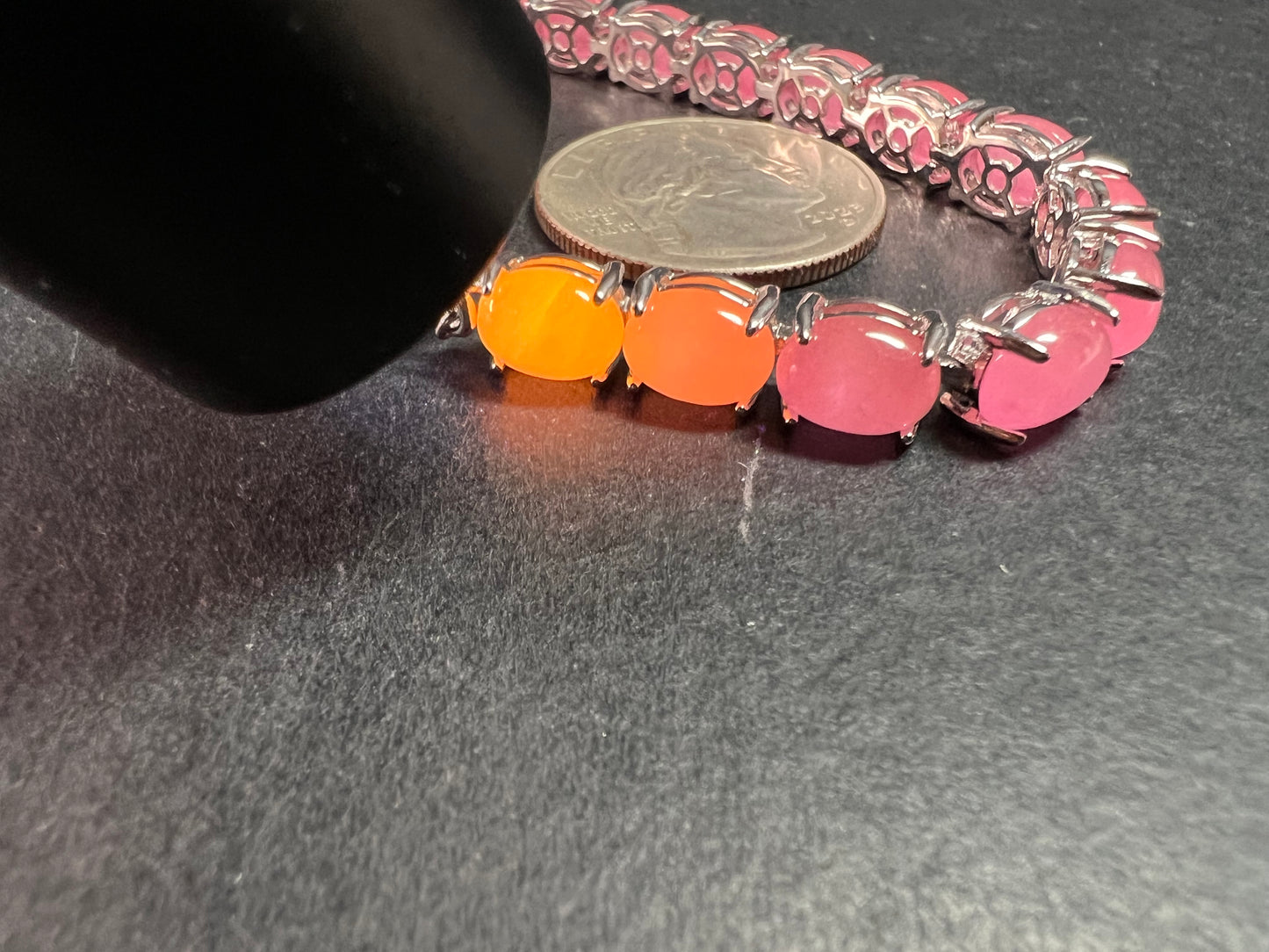 NEW Pink Jade sterling silver elephant tennis bracelet