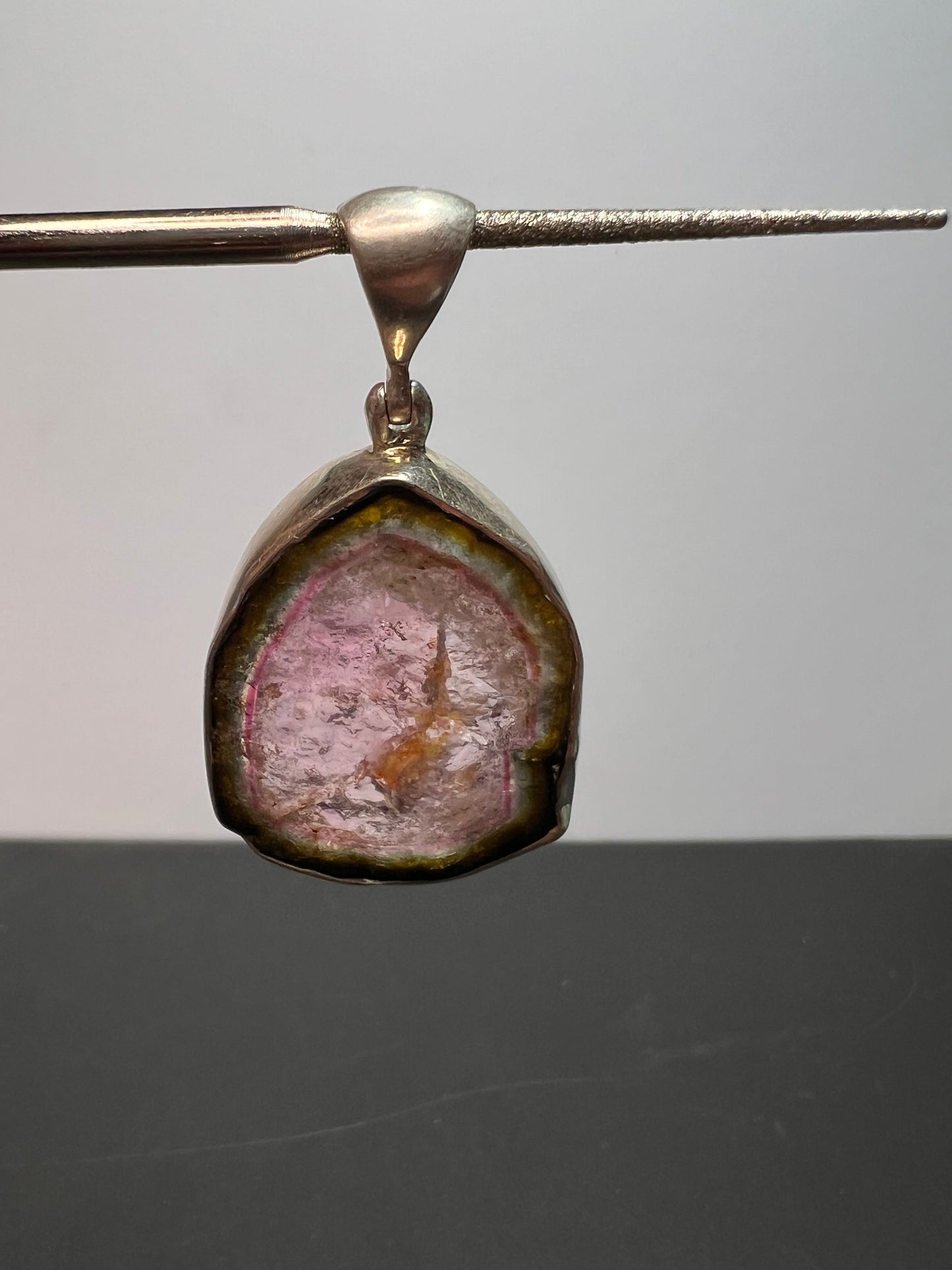 NEW Watermelon tourmaline sterling silver pendant 8.16 grams
