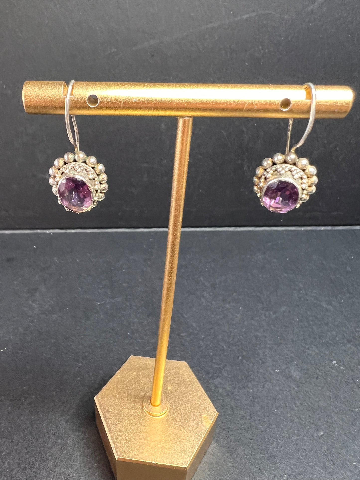 Vintage Suarti Bali sterling silver amethyst earrings