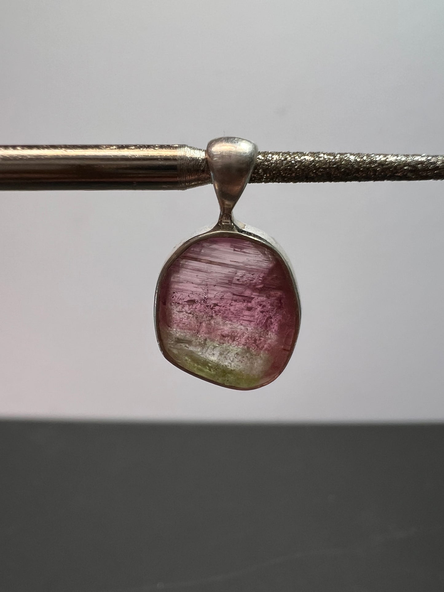 NEW watermelon bi color tourmaline sterling silver pendant 1.24 grams
