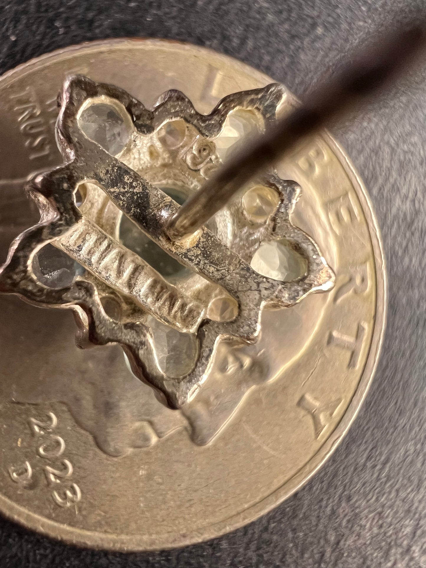 Vintage blue topaz and cz sterling silver snowflake stud earrings